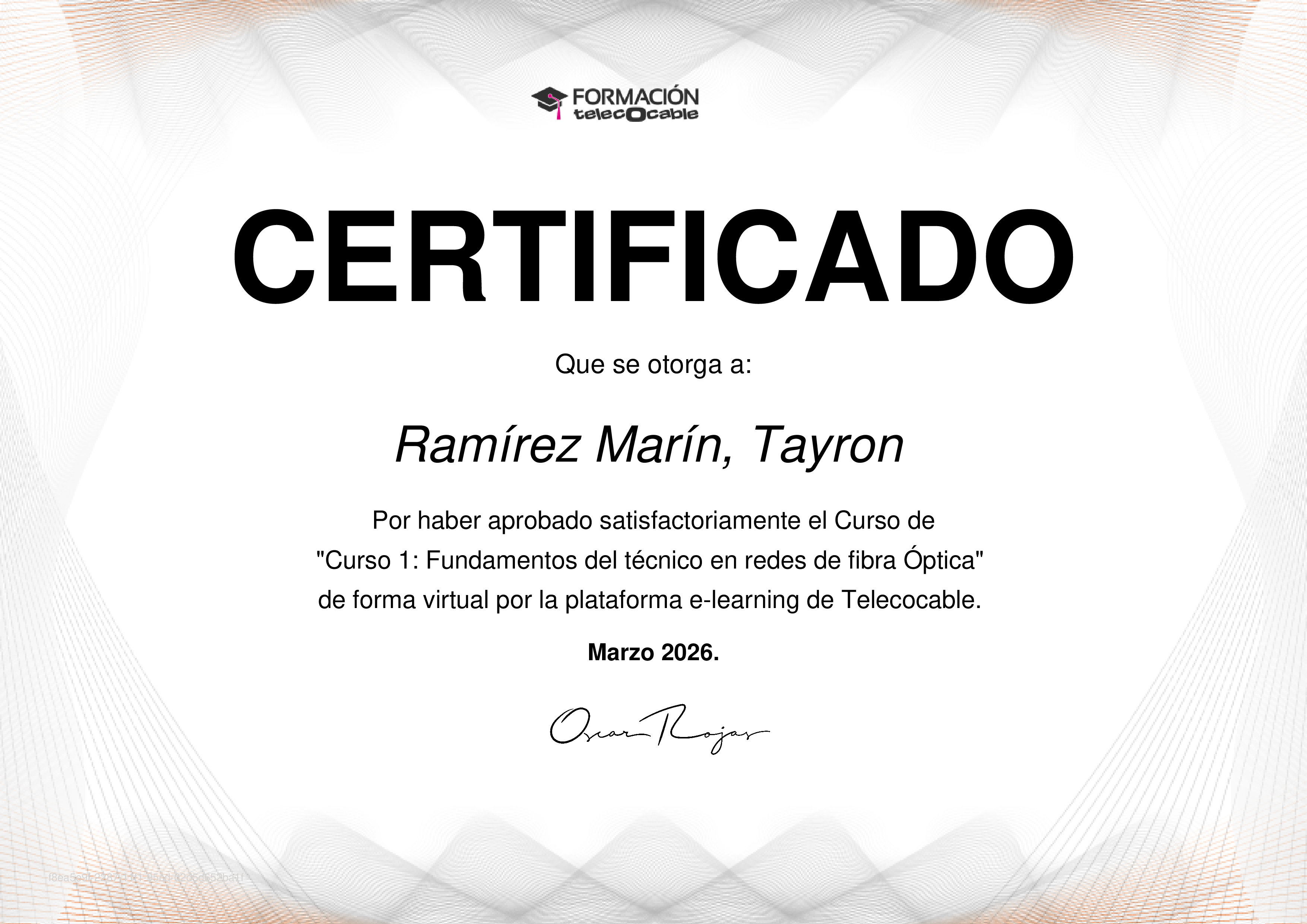 Credencial de Curso 1: Fundamentos del técnico en redes de fibra Óptica