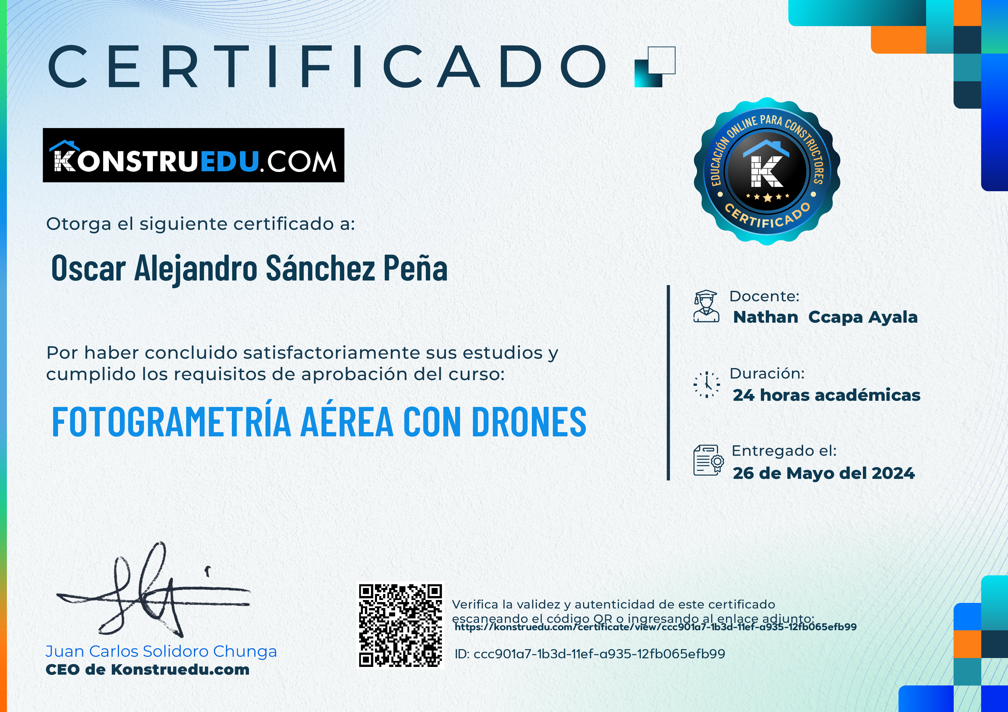 Credencial de Fotogrametría aérea con drones