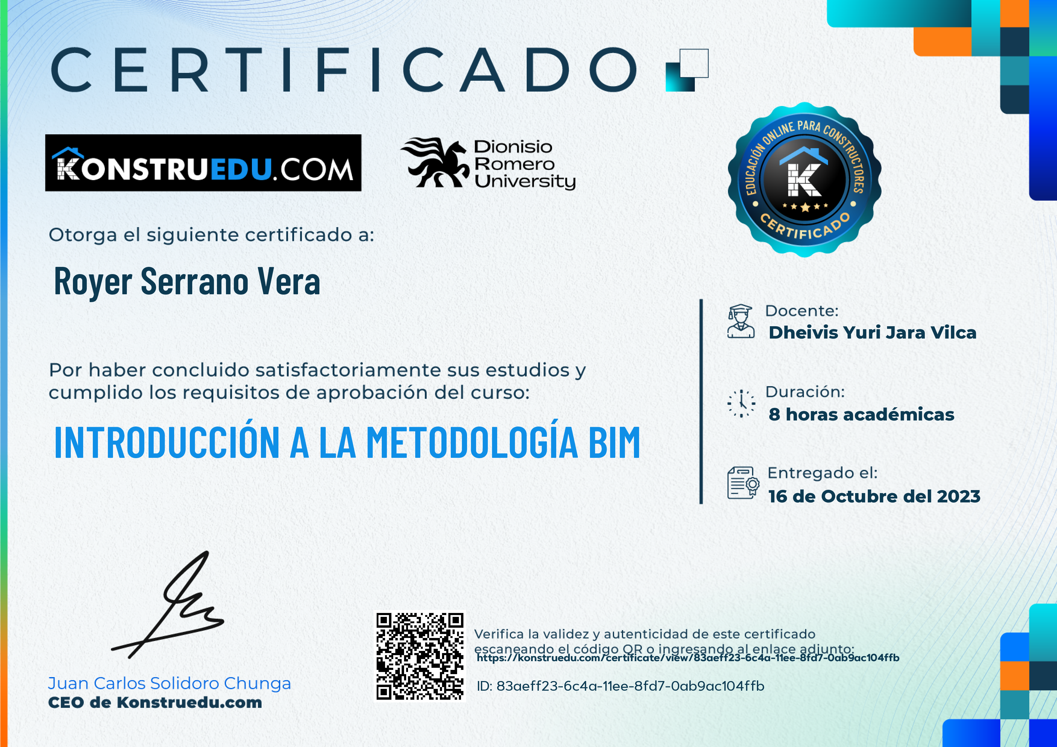 Credencial de Introducción a la metodología BIM