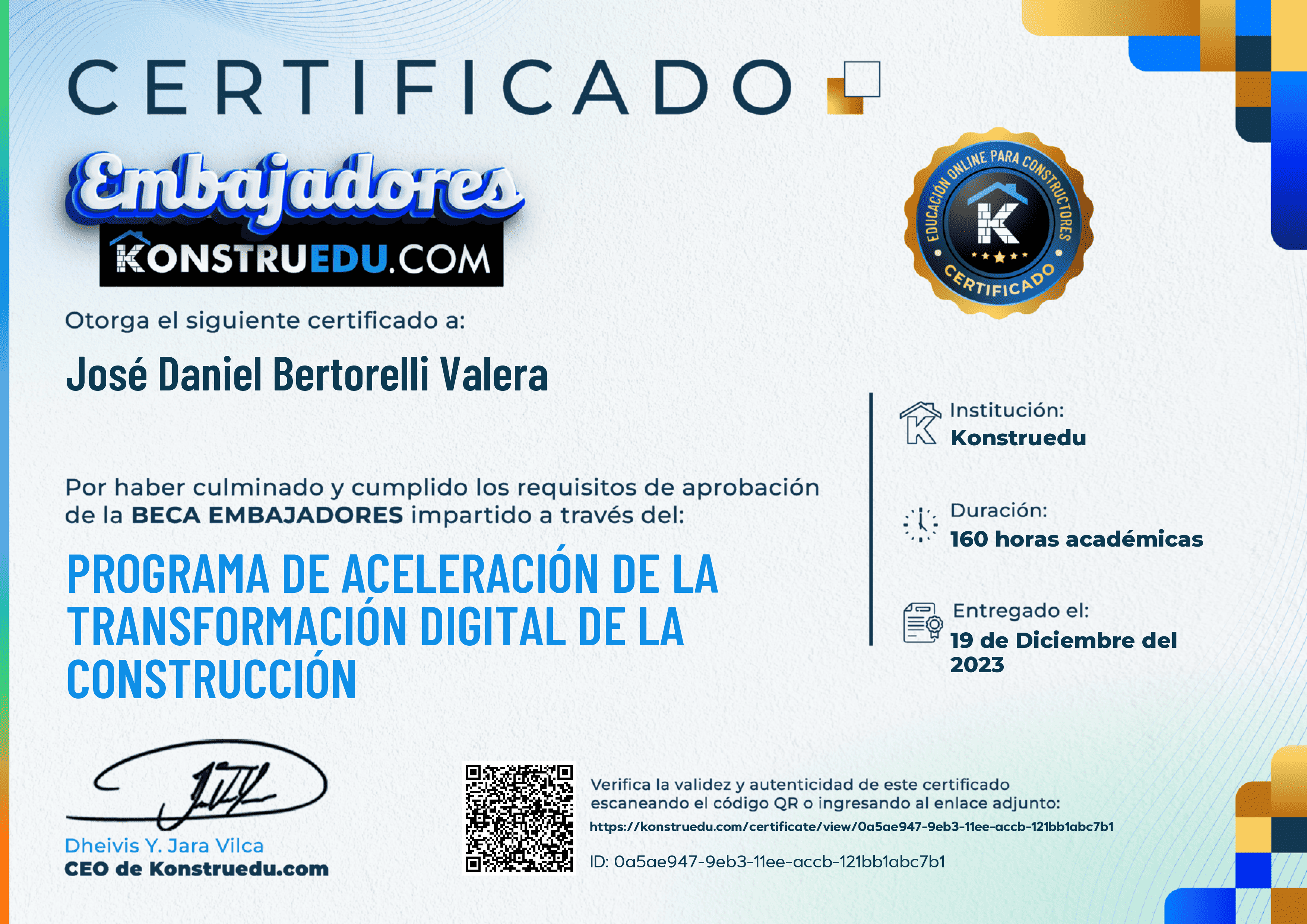 Credencial de Programa de aceleración de la Transformación Digital de la Construcción - 4ta Edición