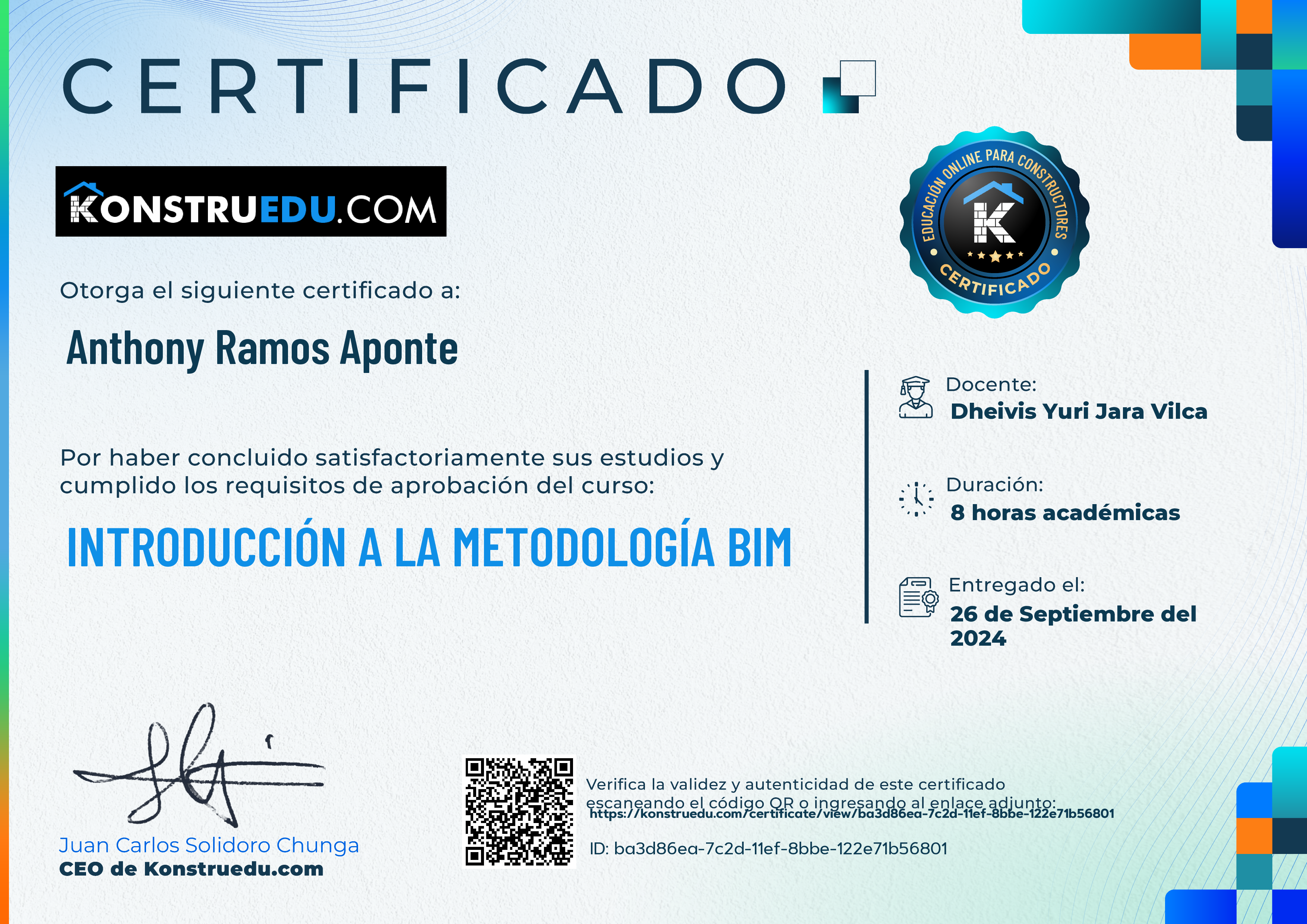 Credencial de Introducción a la metodología BIM