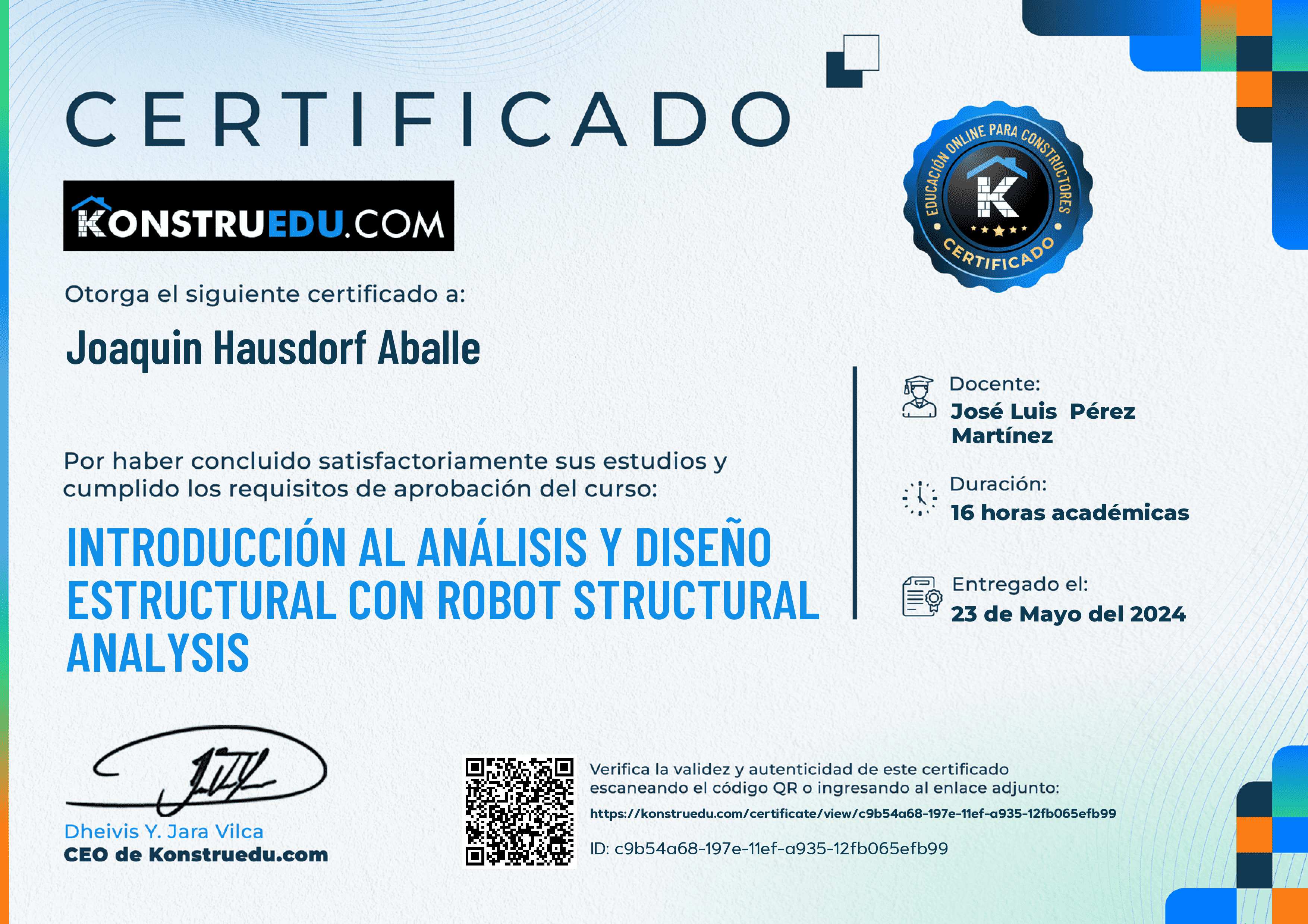 Credencial de Introducción al análisis y diseño estructural con Robot Structural Analysis