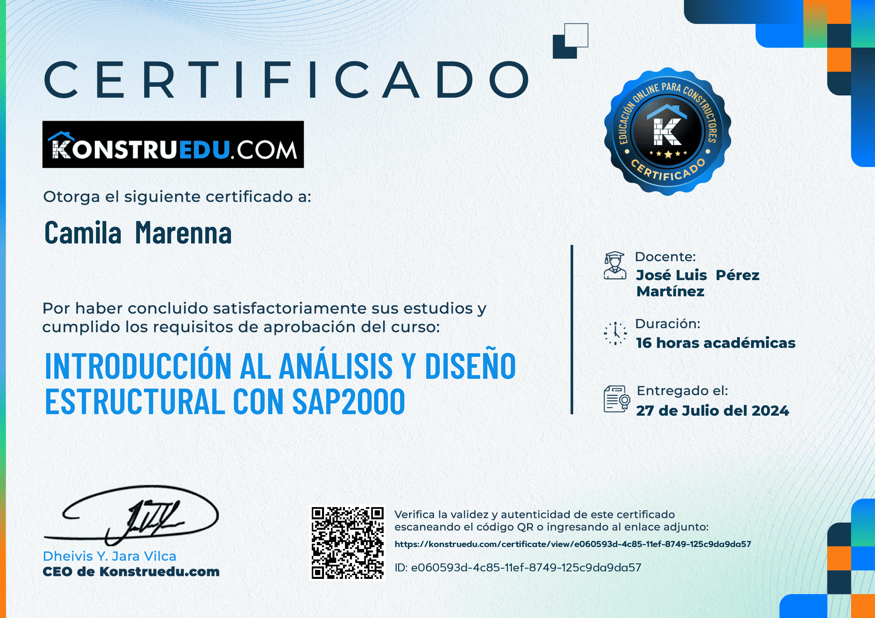 Credencial de Introducción al análisis y diseño estructural con SAP2000