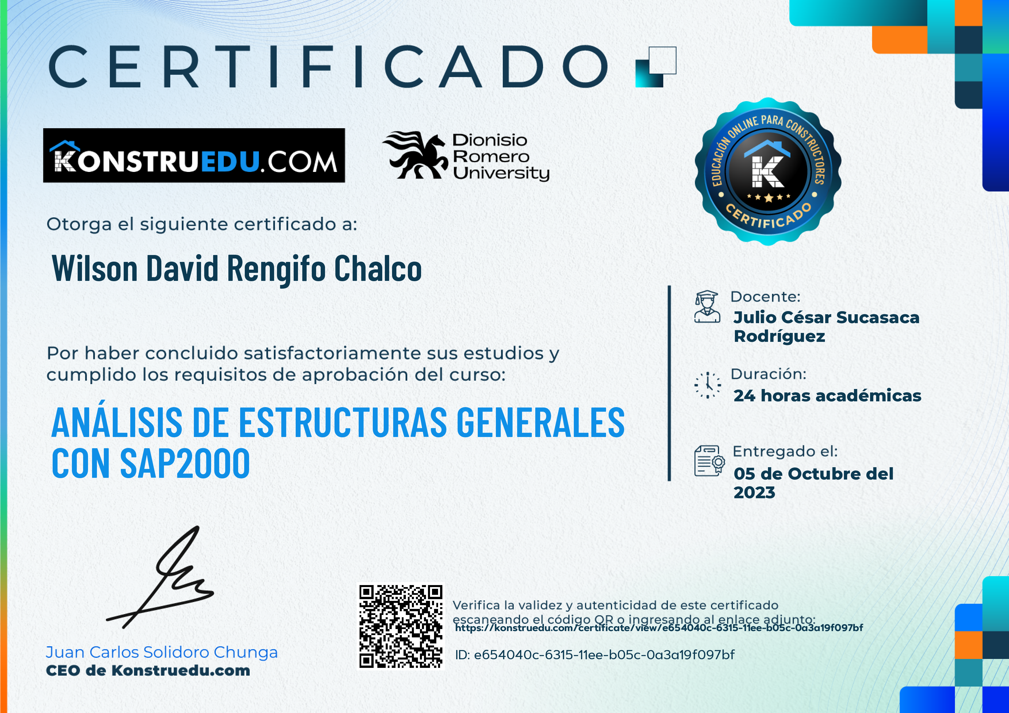 Credencial de Análisis de estructuras Generales con SAP2000