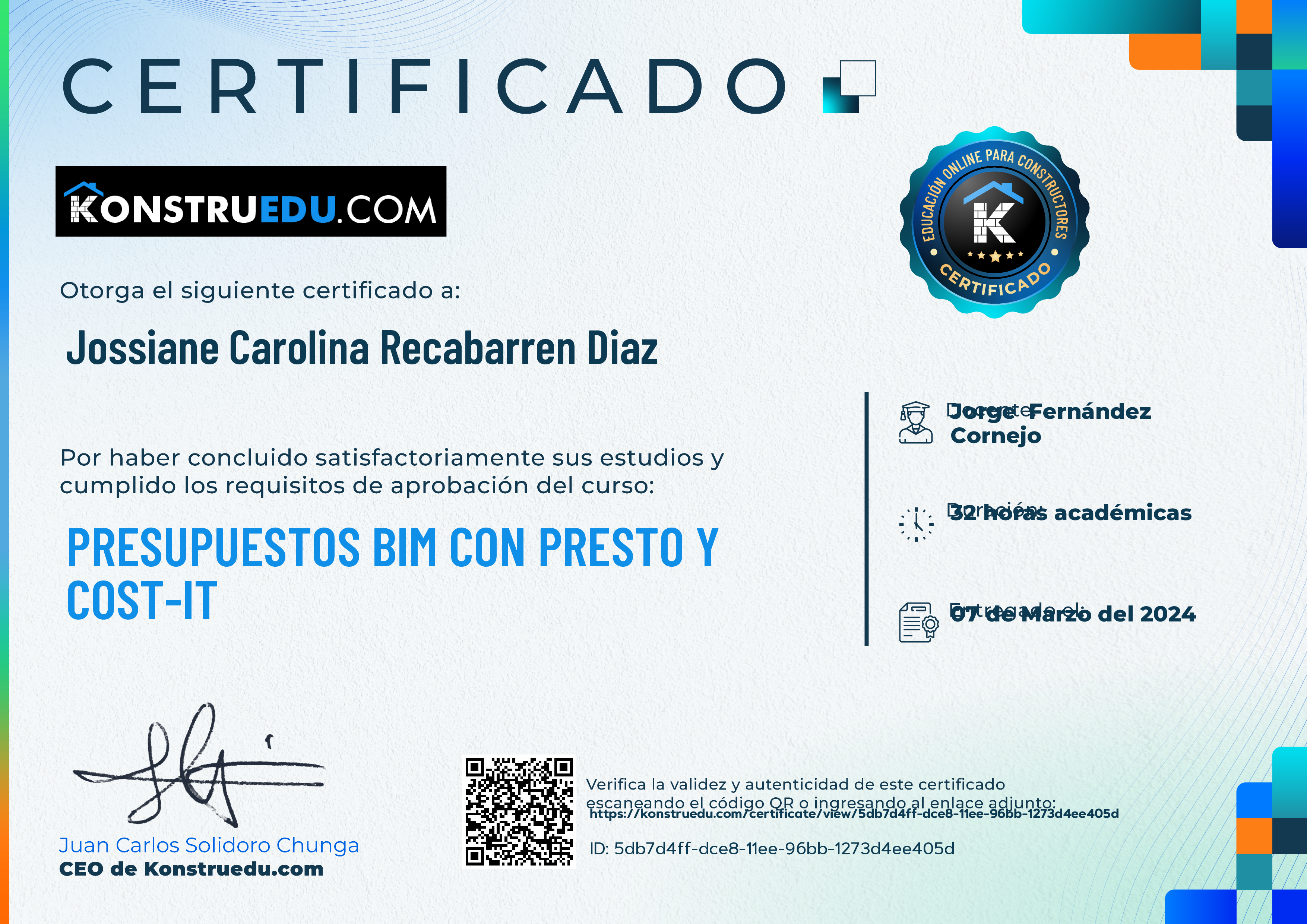 Credencial de Presupuestos BIM con Presto y Cost-It