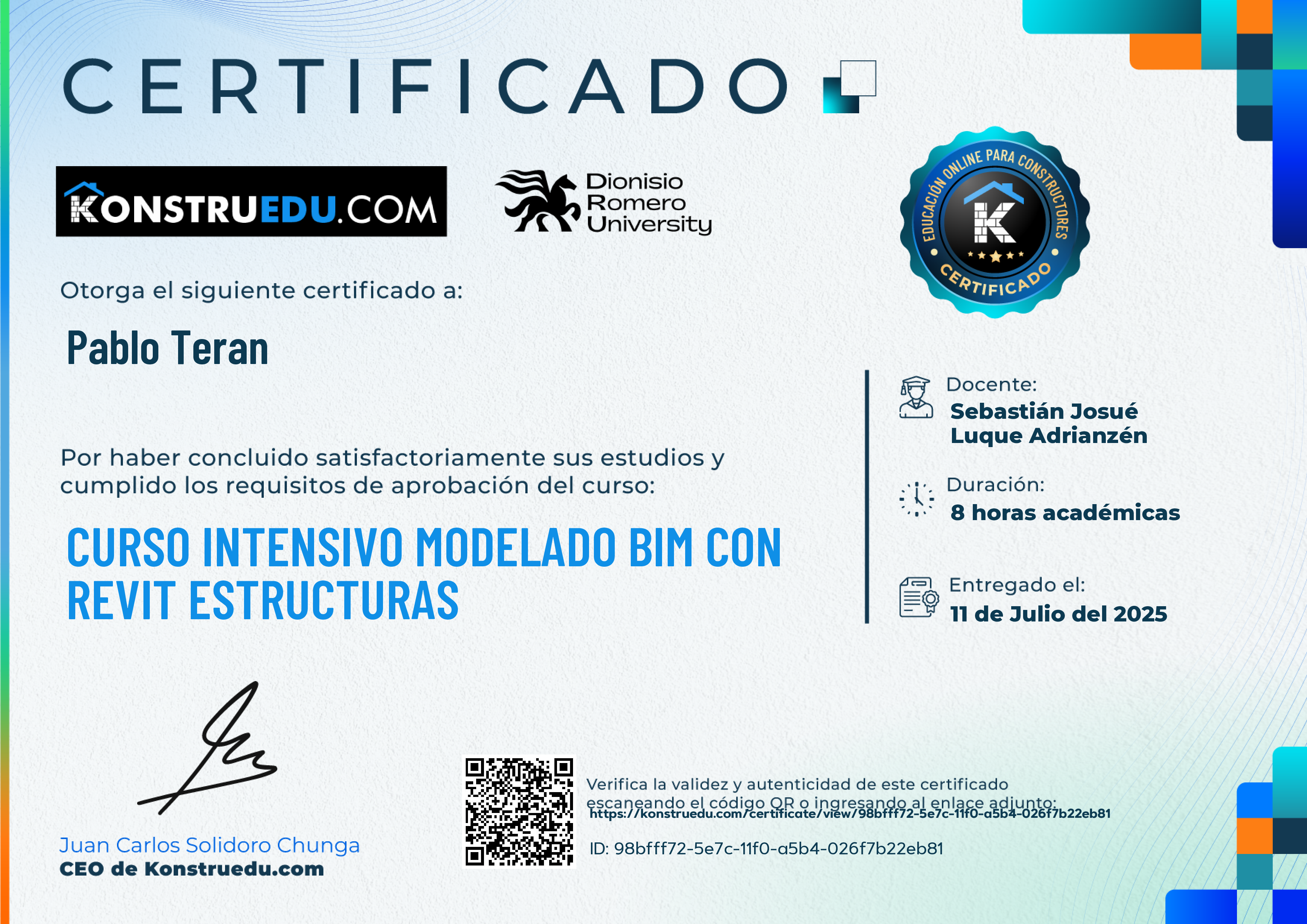 Credencial de Curso Intensivo Modelado BIM con Revit Estructuras