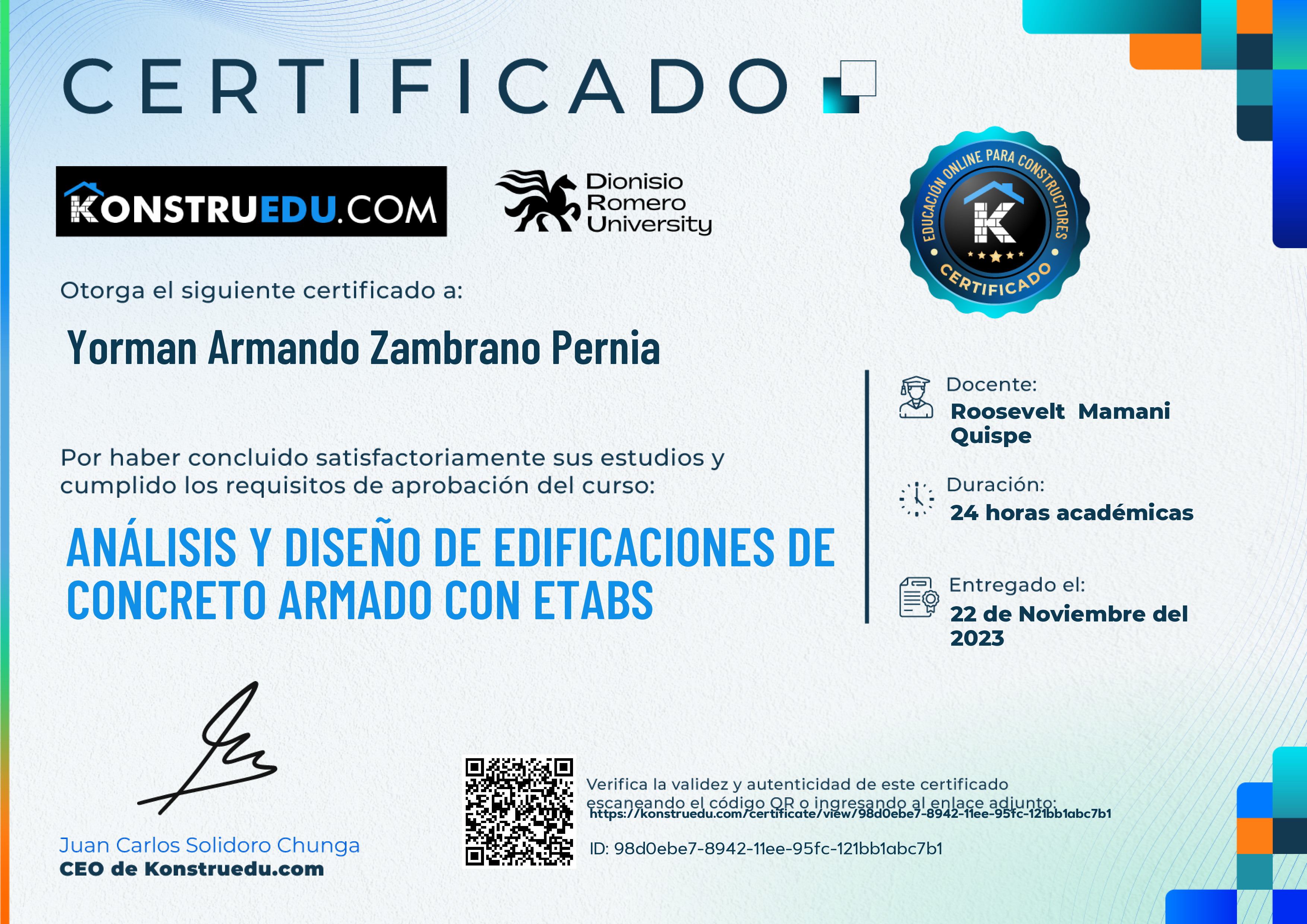 Credencial de Análisis y diseño de edificaciones de concreto armado con ETABS