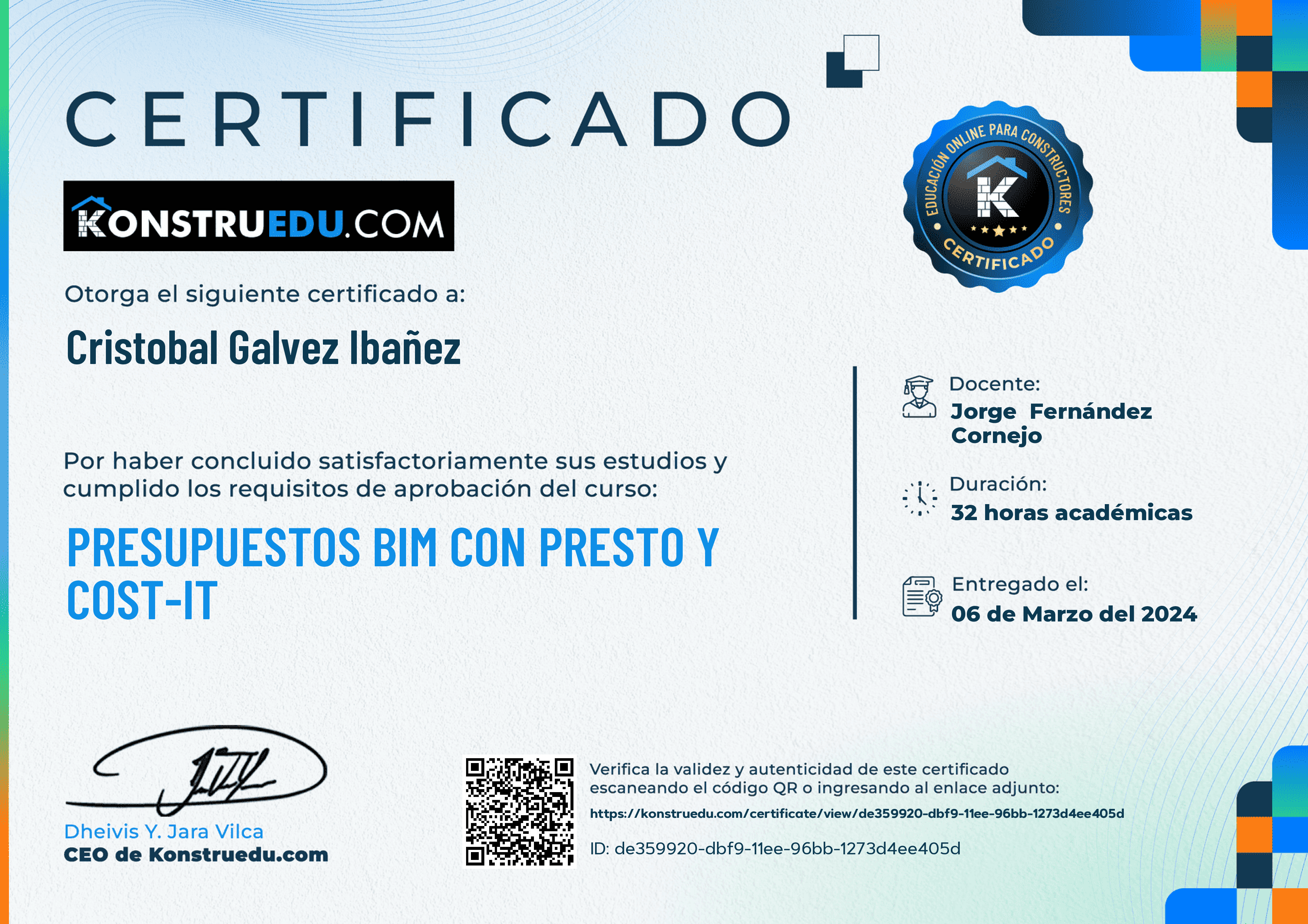 Credencial de Presupuestos BIM con Presto y Cost-It