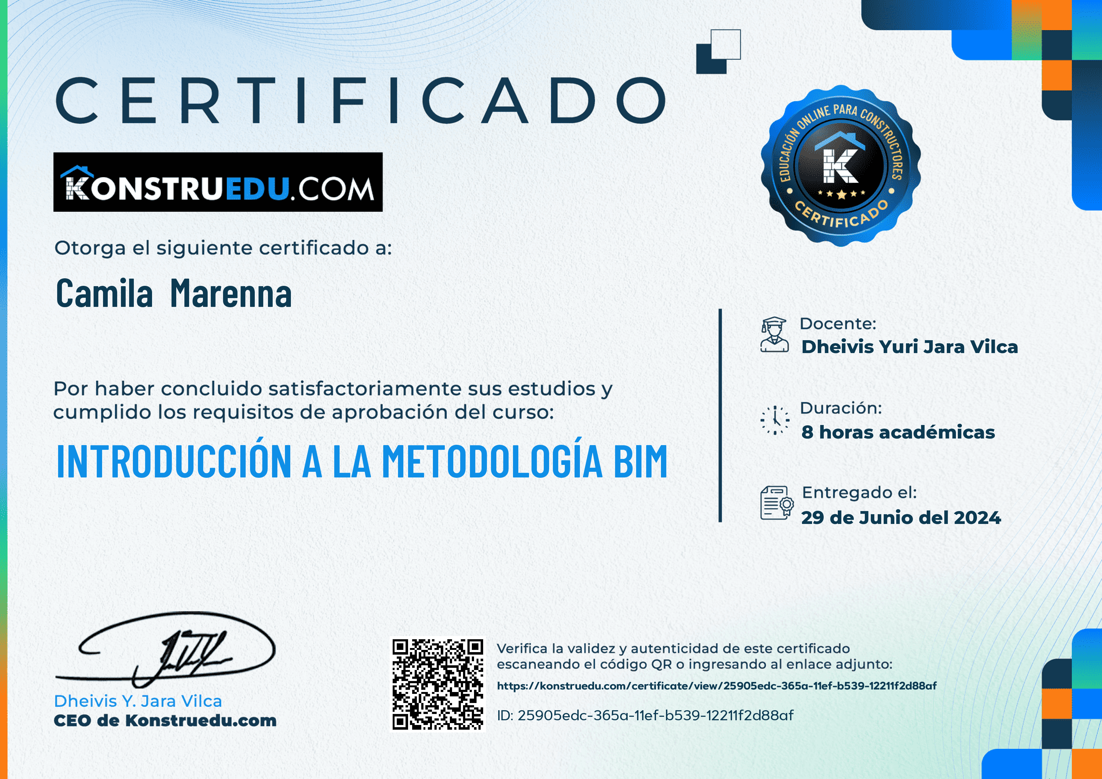 Credencial de Introducción a la metodología BIM