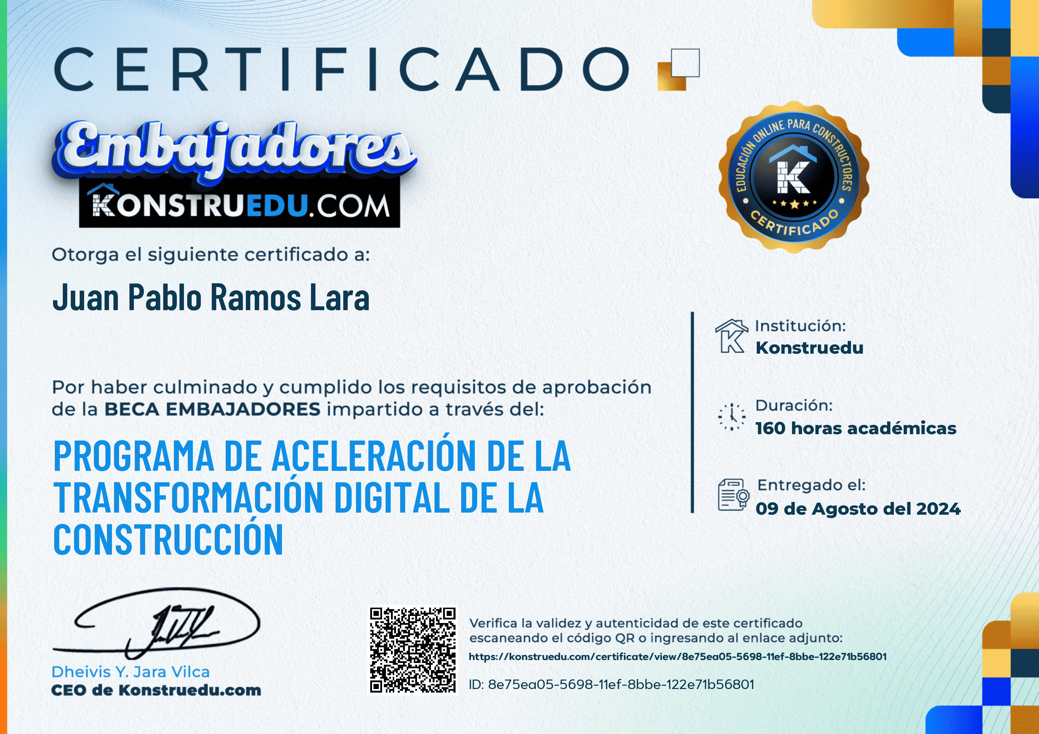 Credencial de Programa de aceleración de la Transformación Digital de la Construcción - 6ta Edición
