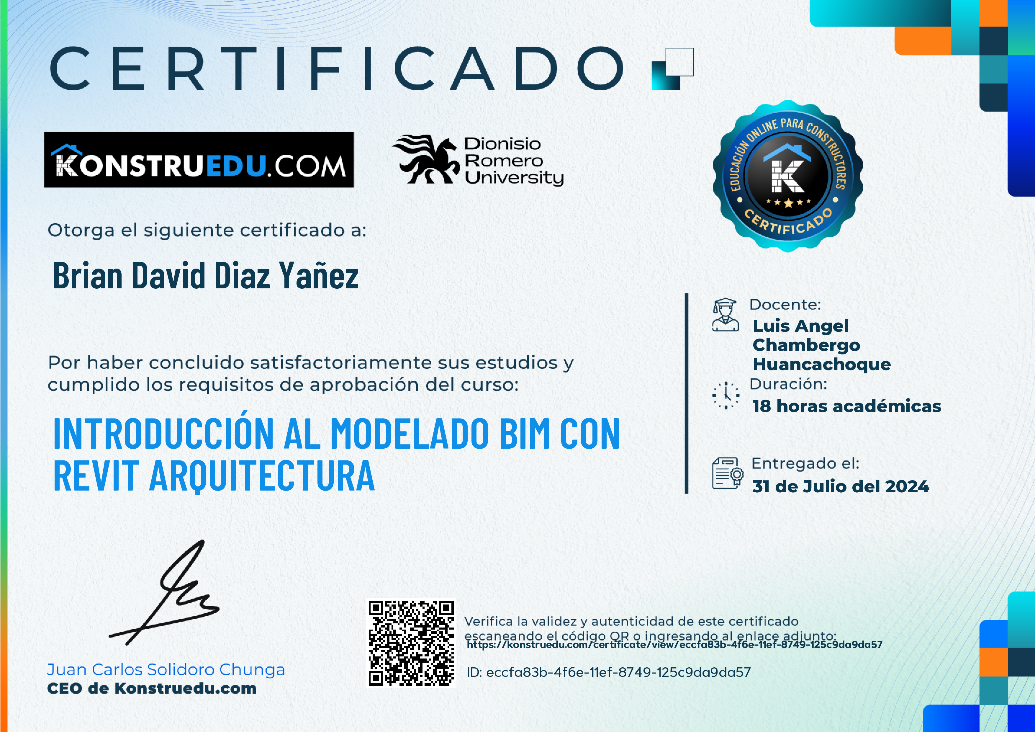 Credencial de Introducción al modelado BIM con Revit Arquitectura