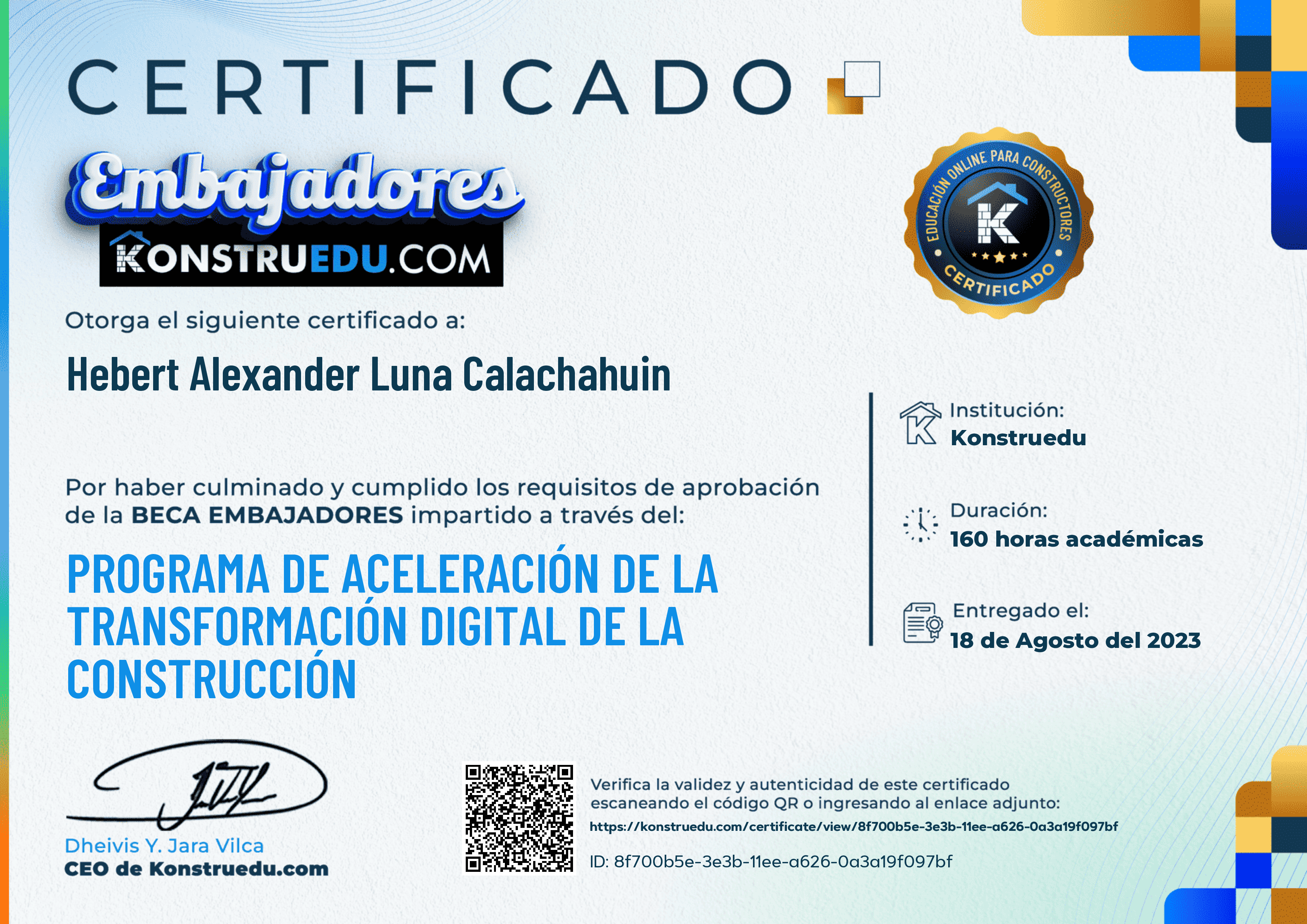 Credencial de Programa de aceleración de la Transformación Digital de la Construcción