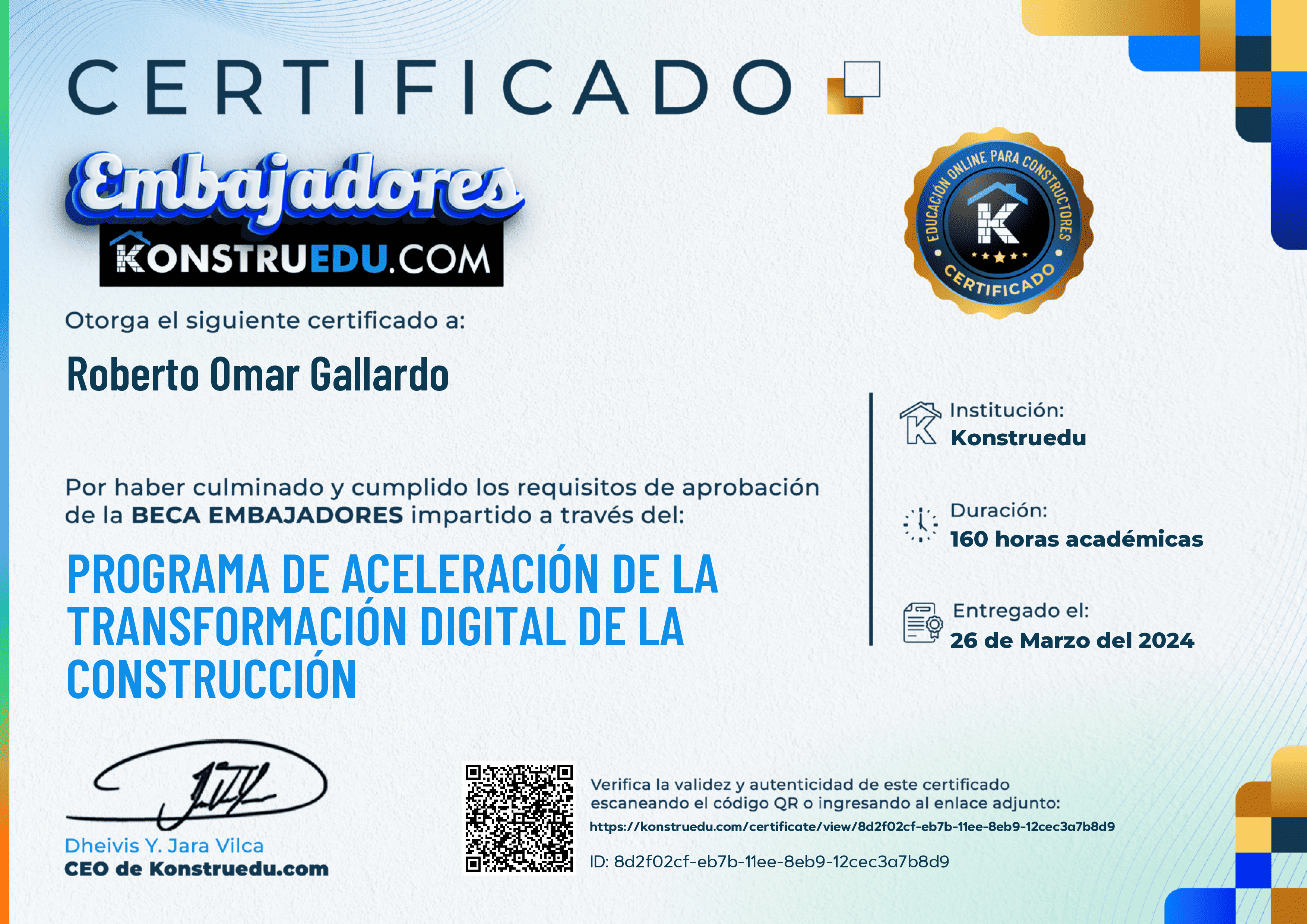 Credencial de Programa de aceleración de la Transformación Digital de la Construcción - 5ta Edición