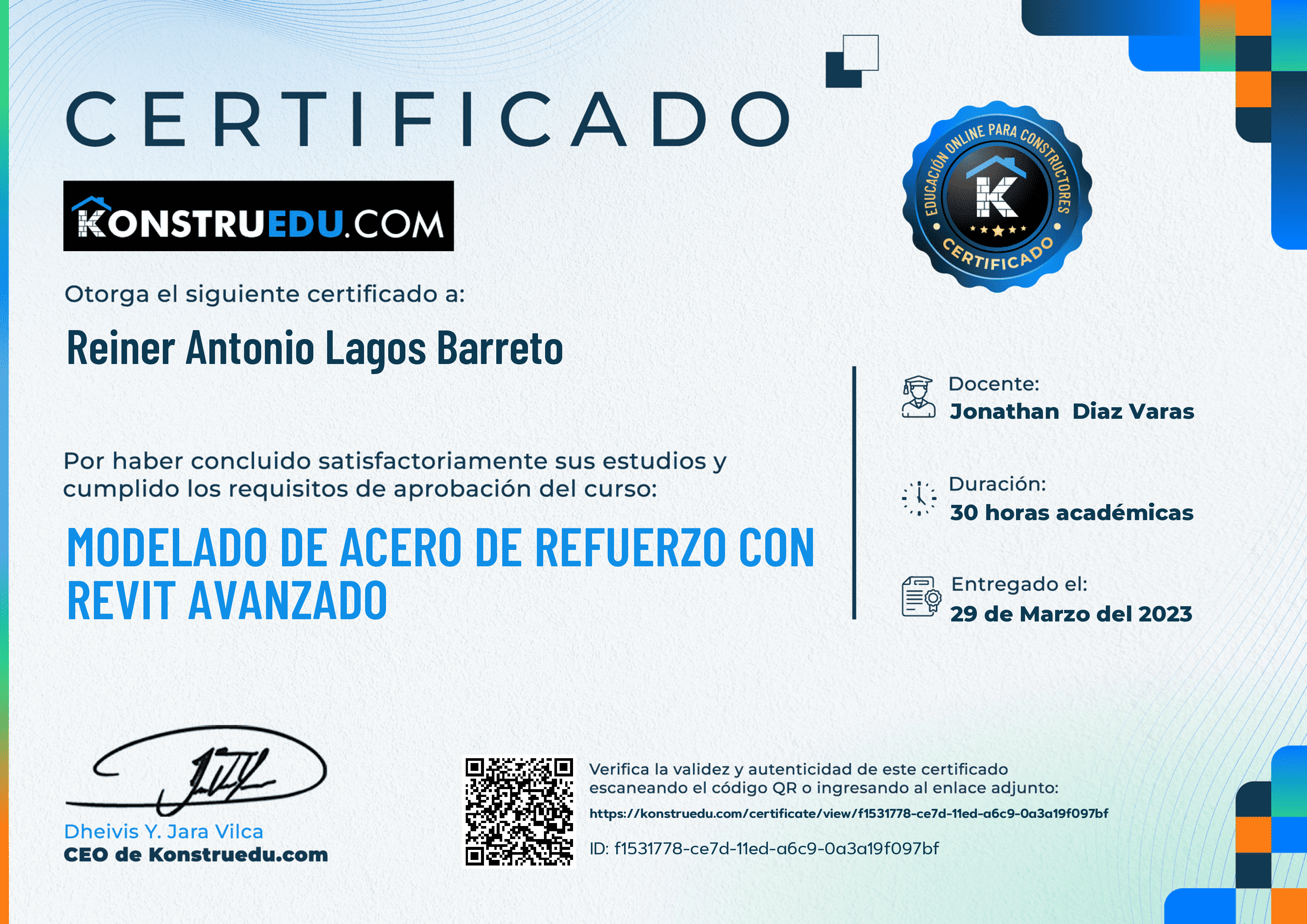 Credencial de Modelado de acero de refuerzo con REVIT avanzado