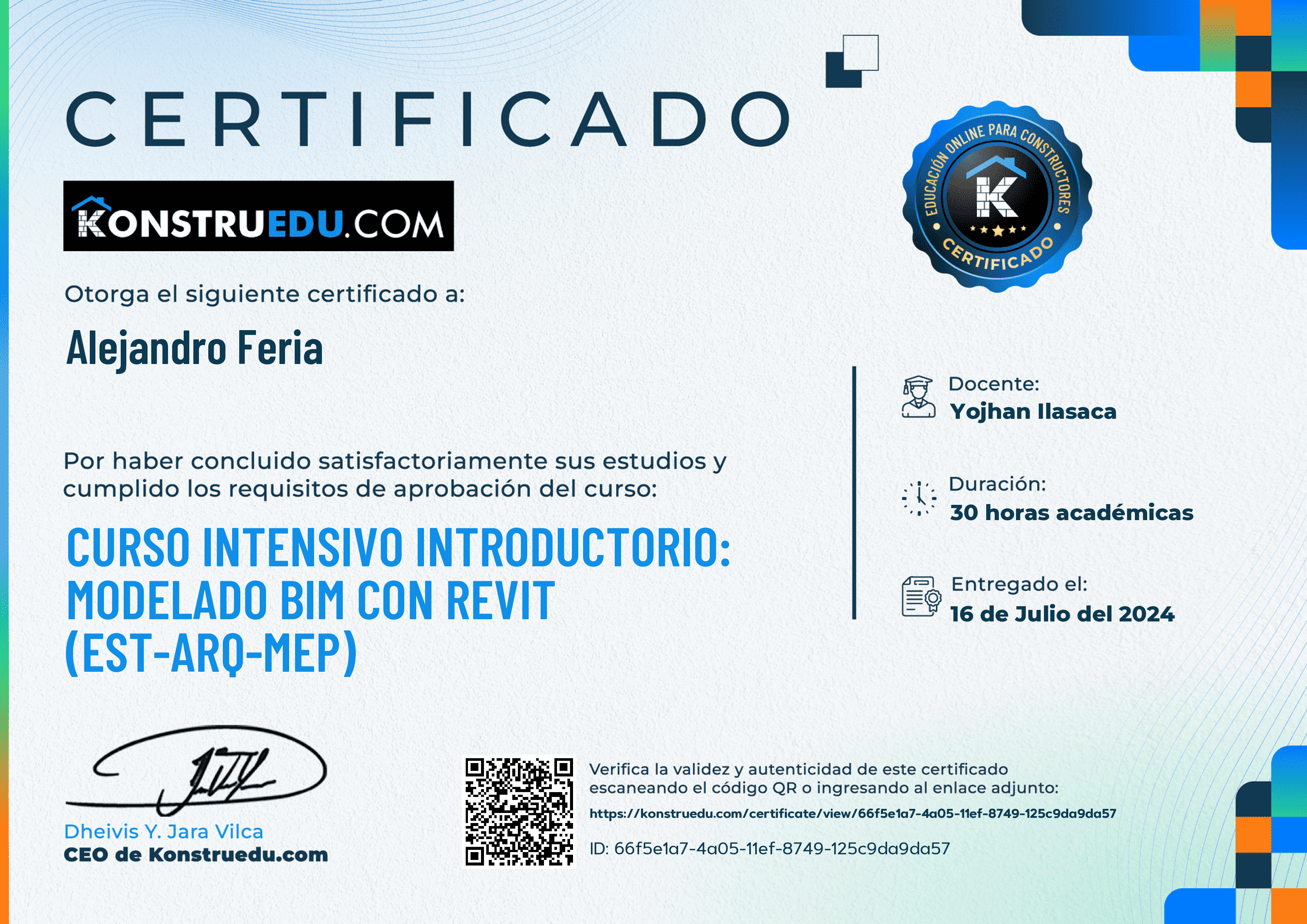 Credencial de Curso intensivo 5ta Edición: Modelado BIM con Revit Introductorio