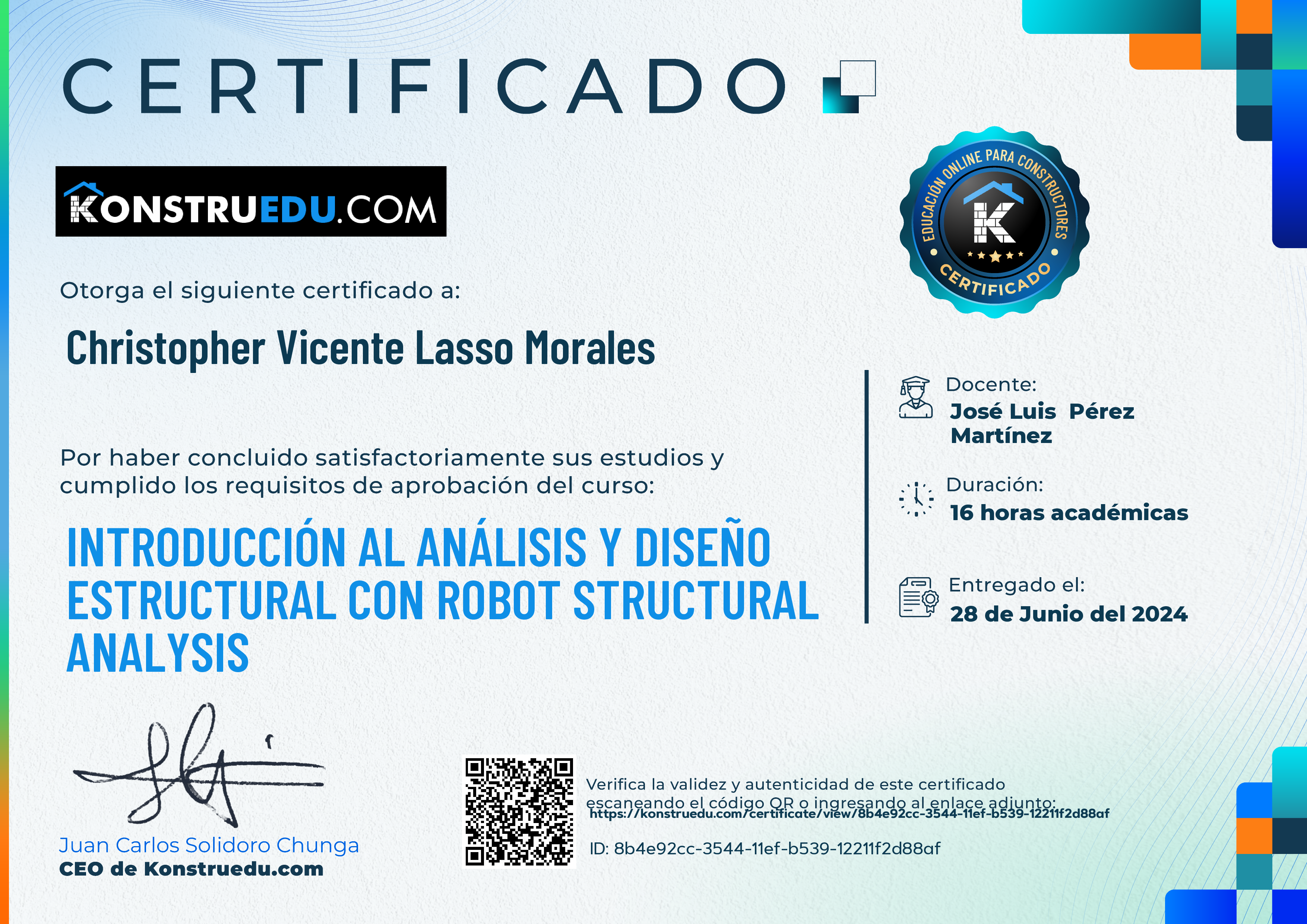 Credencial de Introducción al análisis y diseño estructural con Robot Structural Analysis