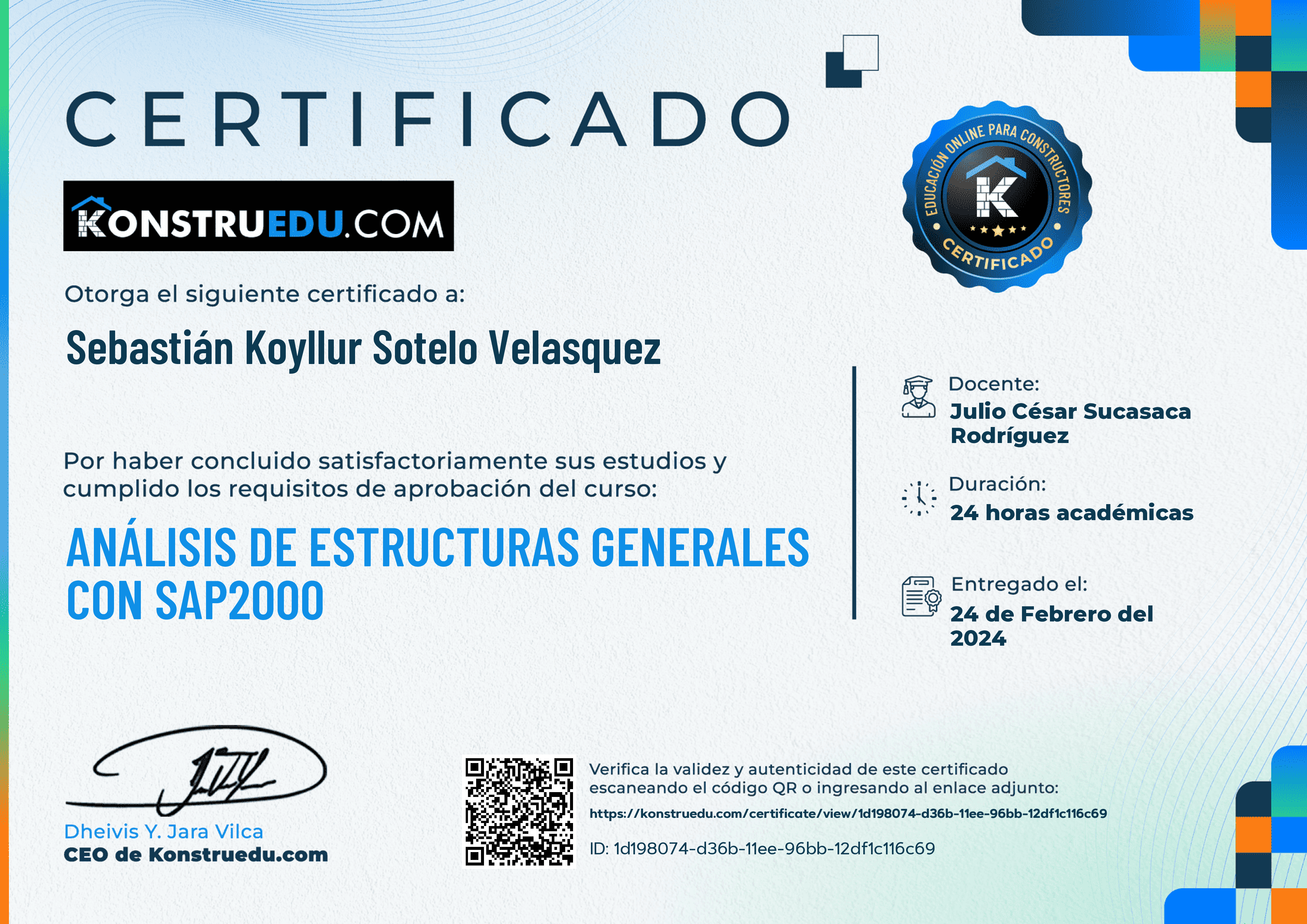 Credencial de Análisis de estructuras Generales con SAP2000