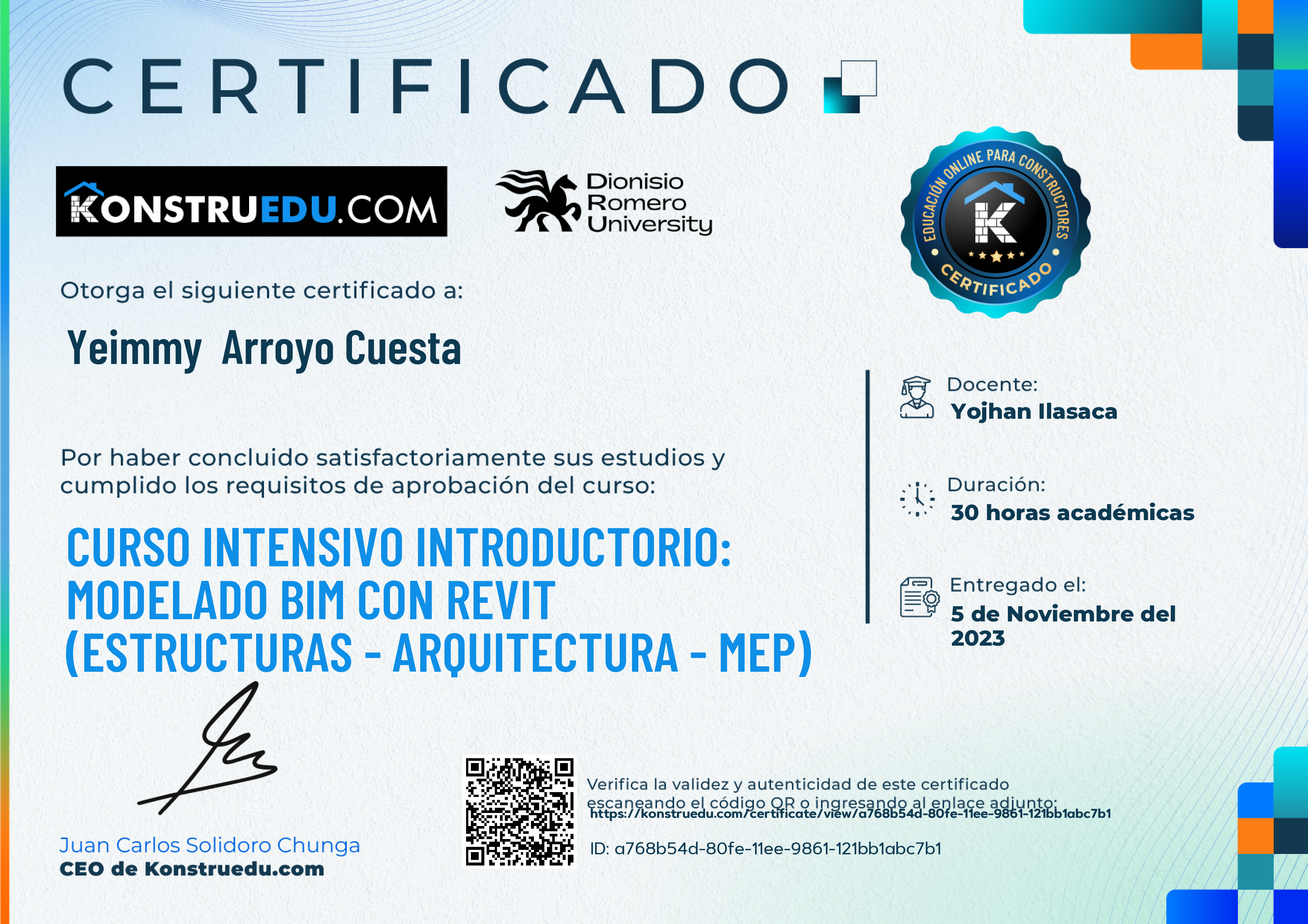 Credencial de Curso intensivo: Modelado BIM con Revit