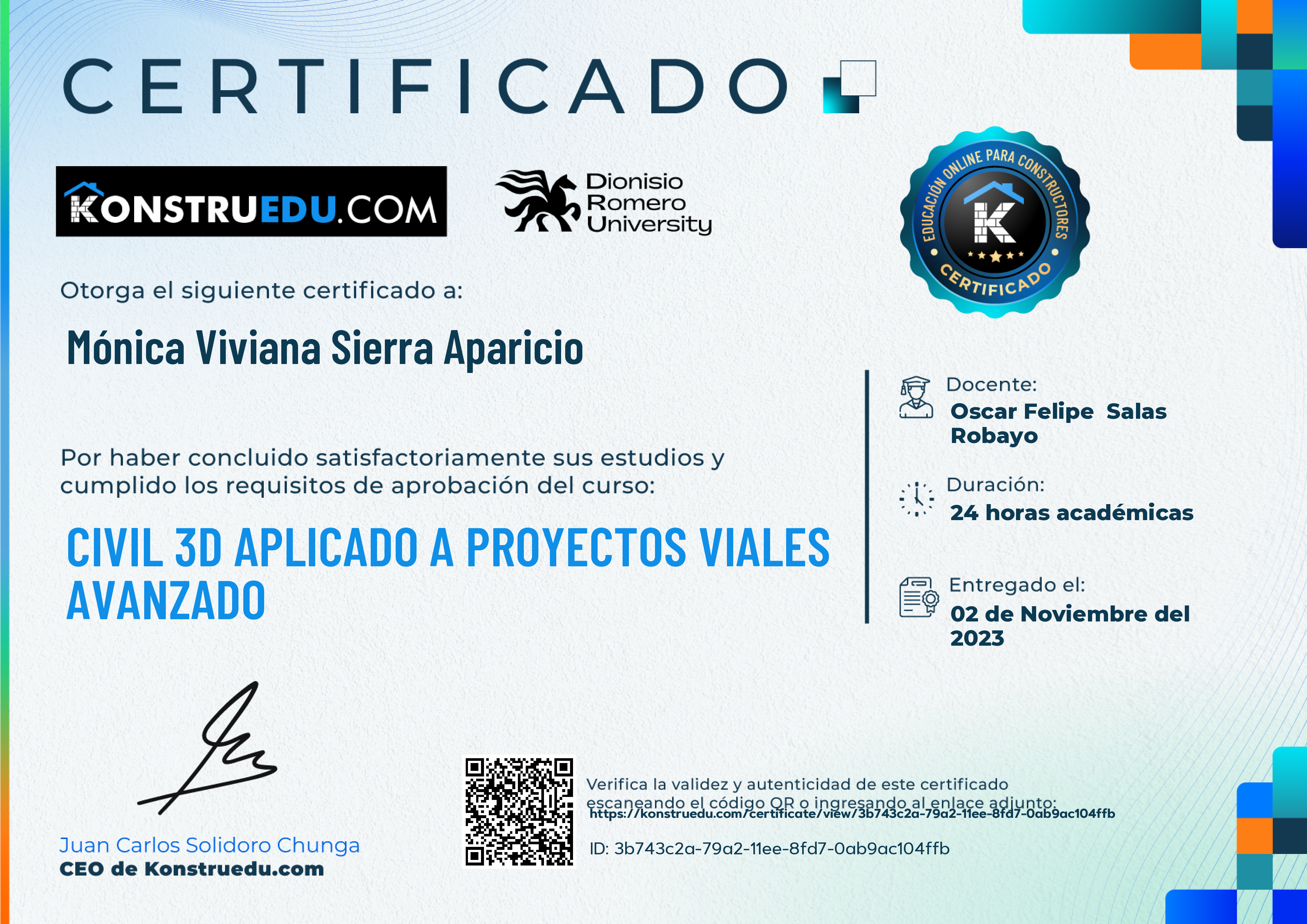 Credencial de Civil 3D aplicado a proyectos viales avanzado