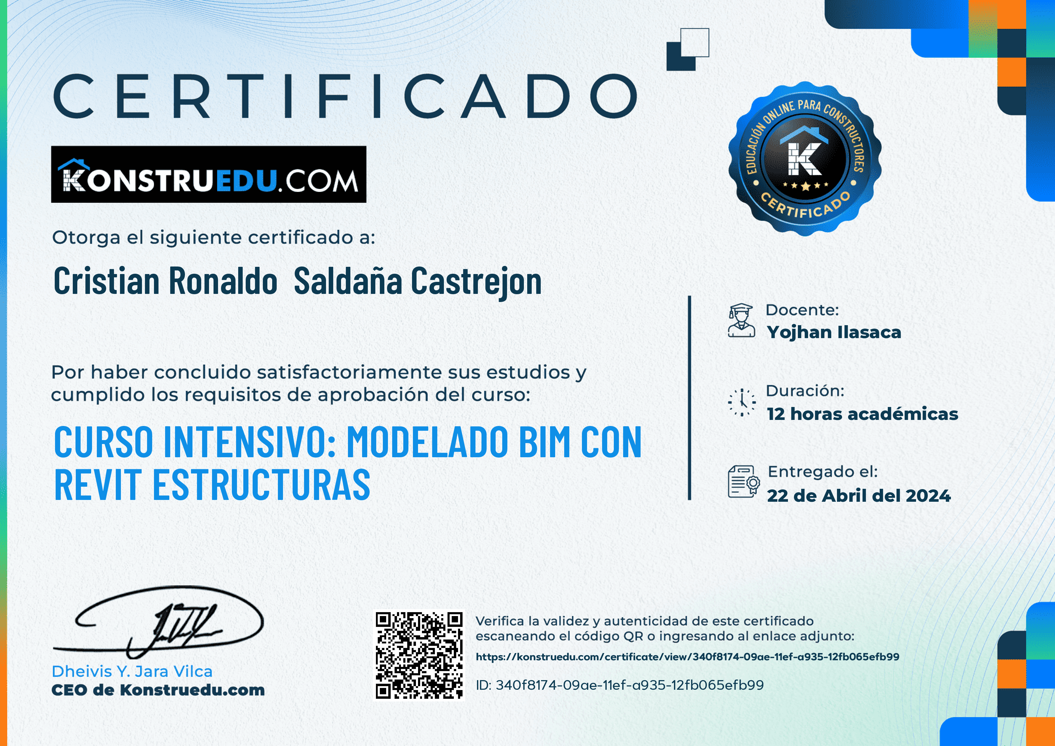 Credencial de Curso intensivo: Modelado BIM con Revit Estructuras