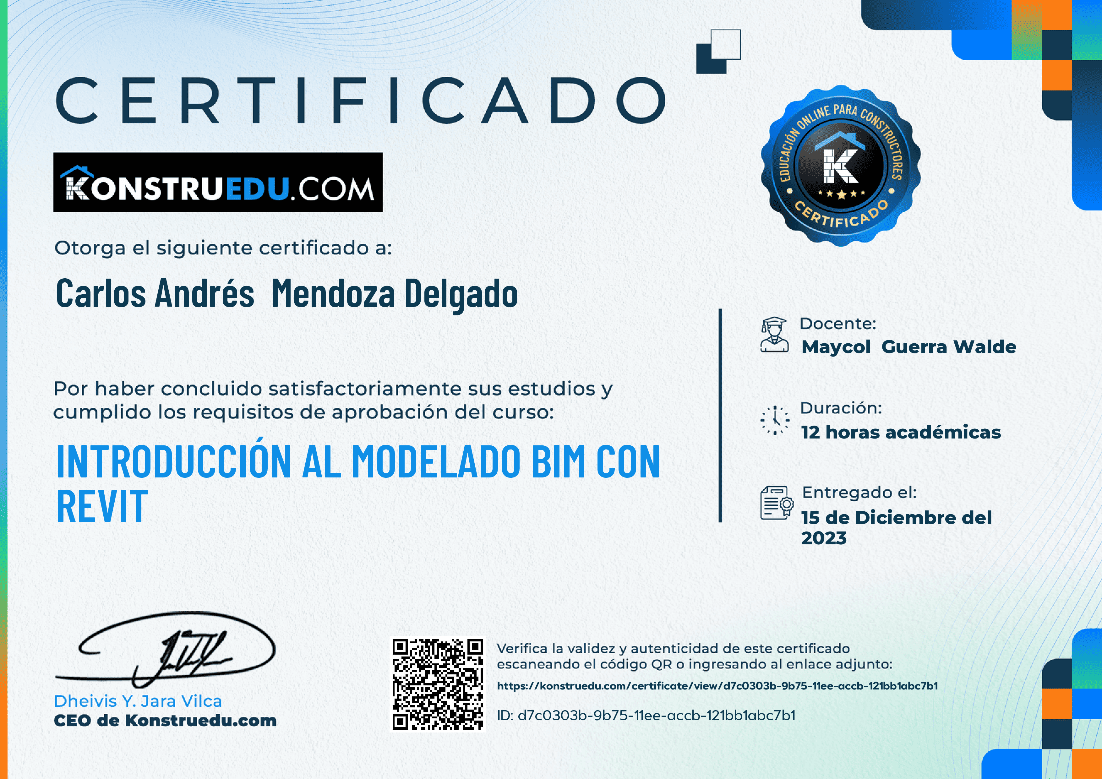 Credencial de Introducción al modelado BIM con Revit