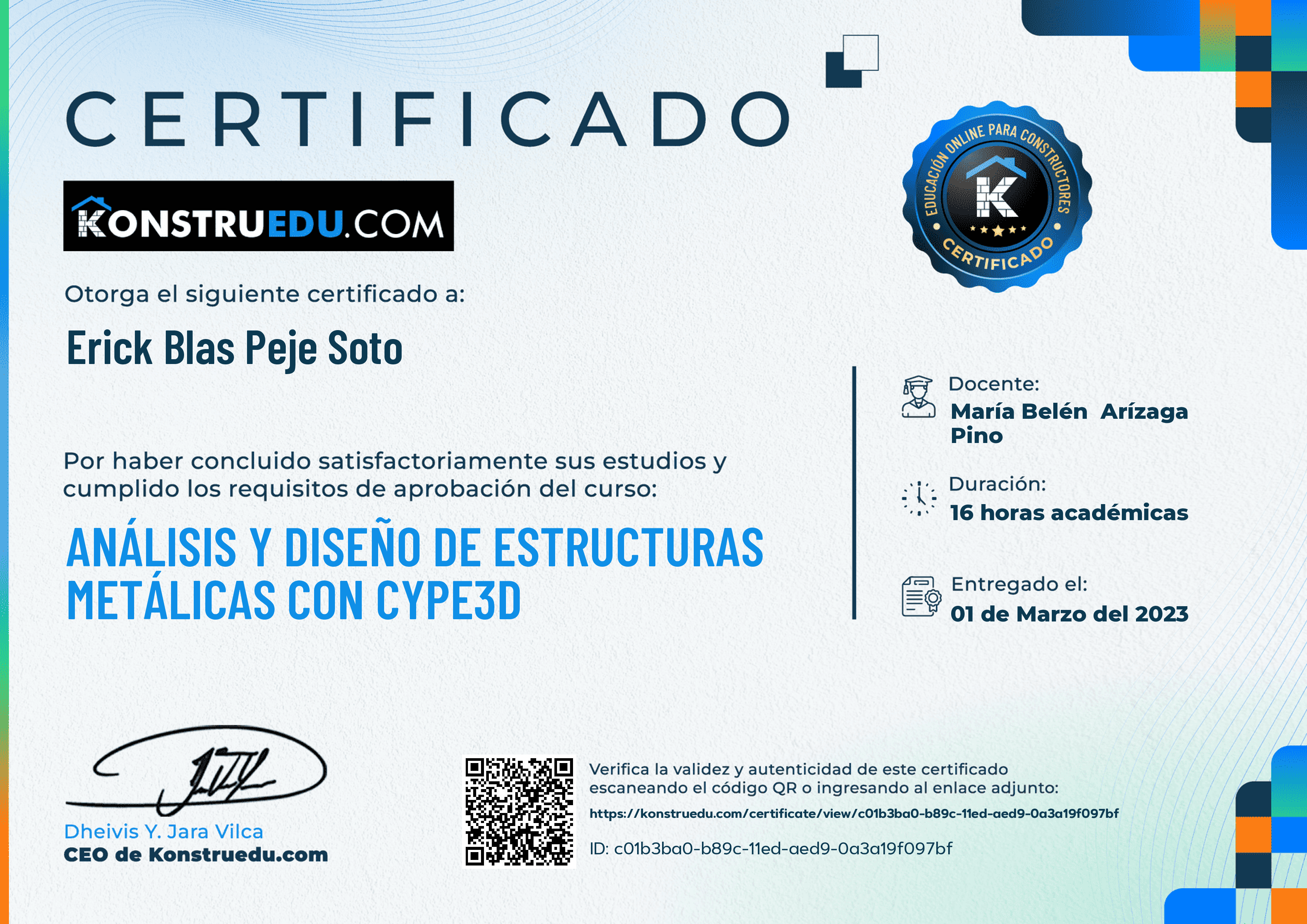 Credencial de Análisis y diseño de estructuras metálicas con CYPE3D