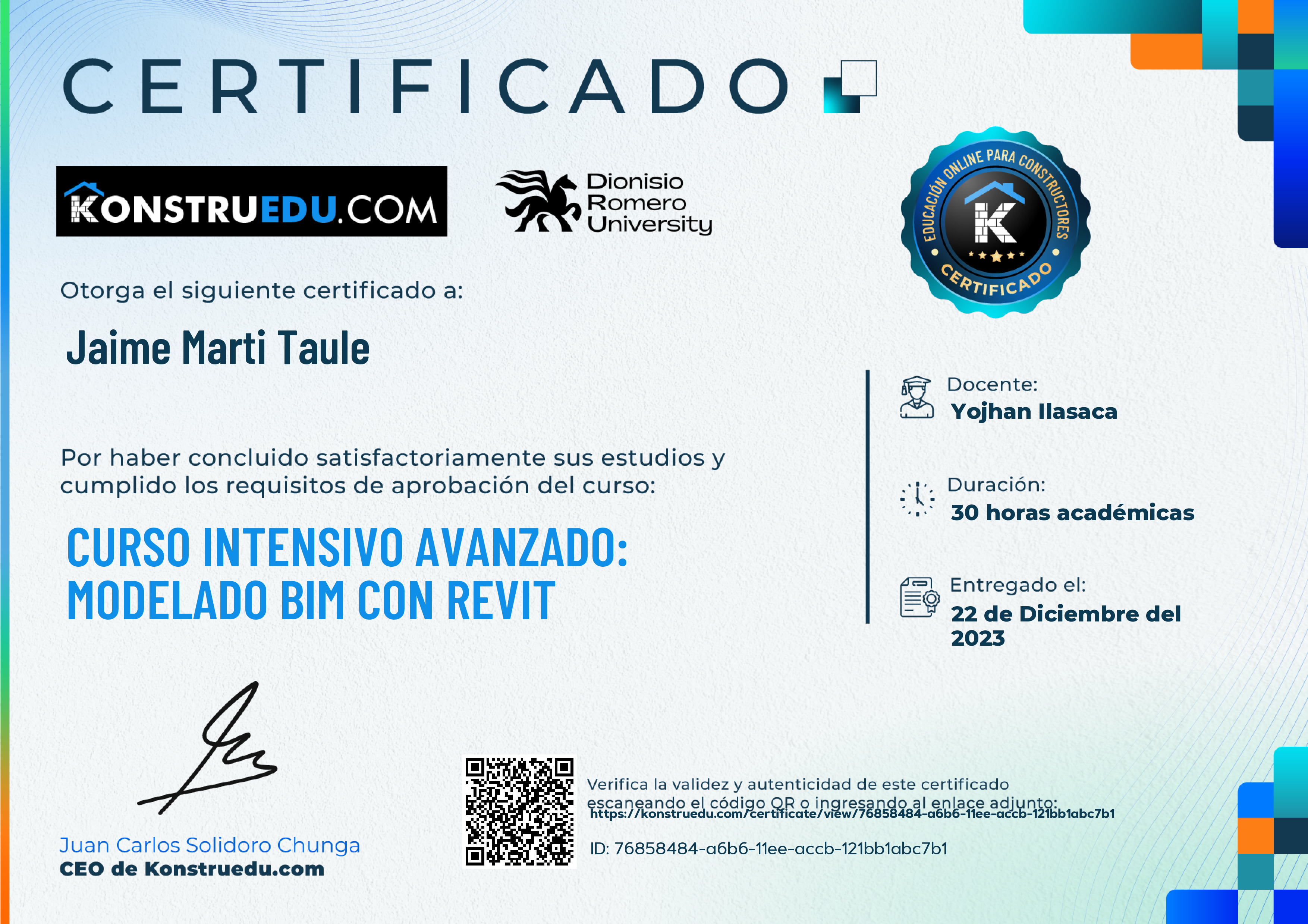 Credencial de Curso intensivo 3ra Edición: Modelado BIM con Revit Avanzado
