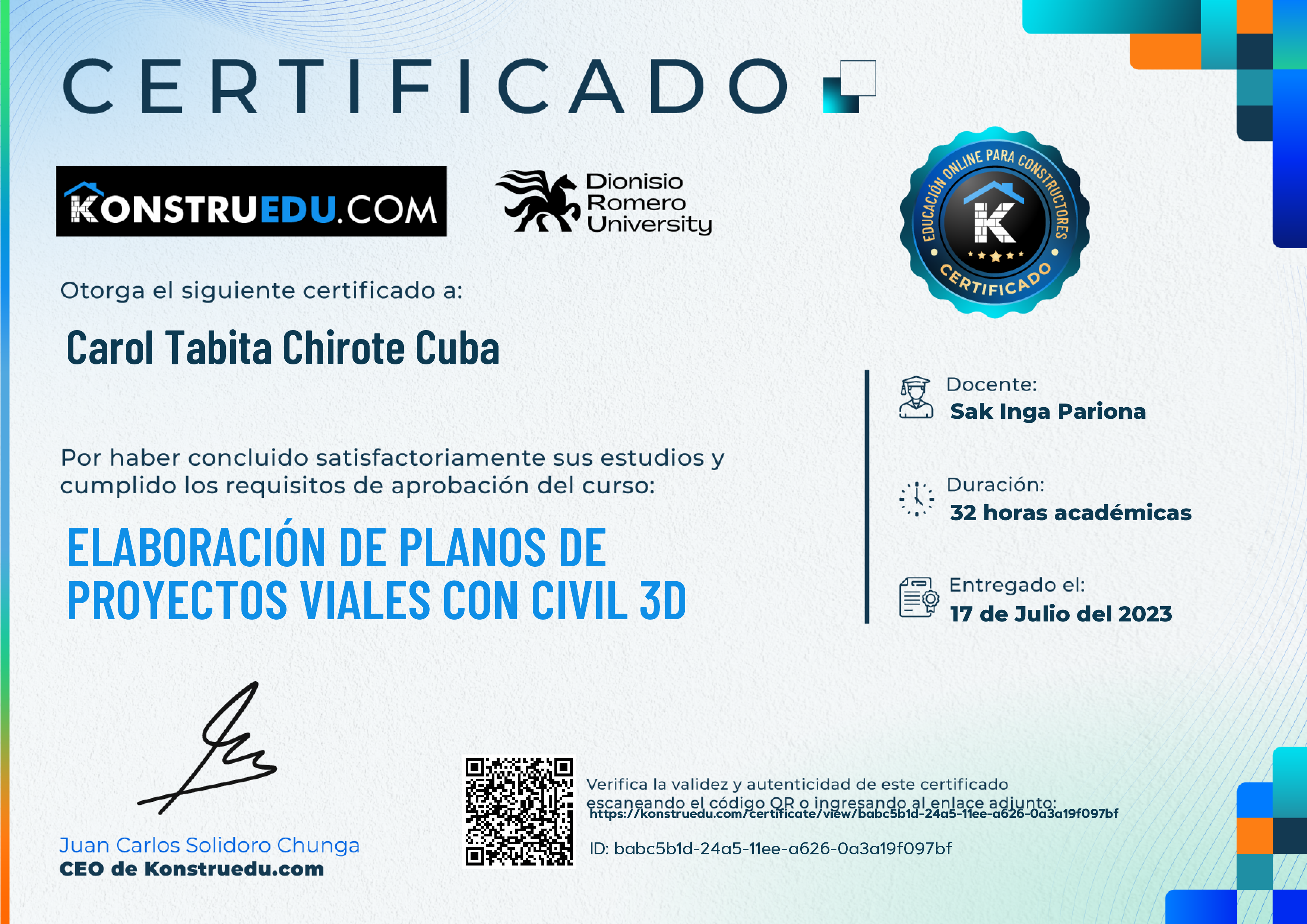 Credencial de Elaboración de planos de proyectos viales con Civil 3D