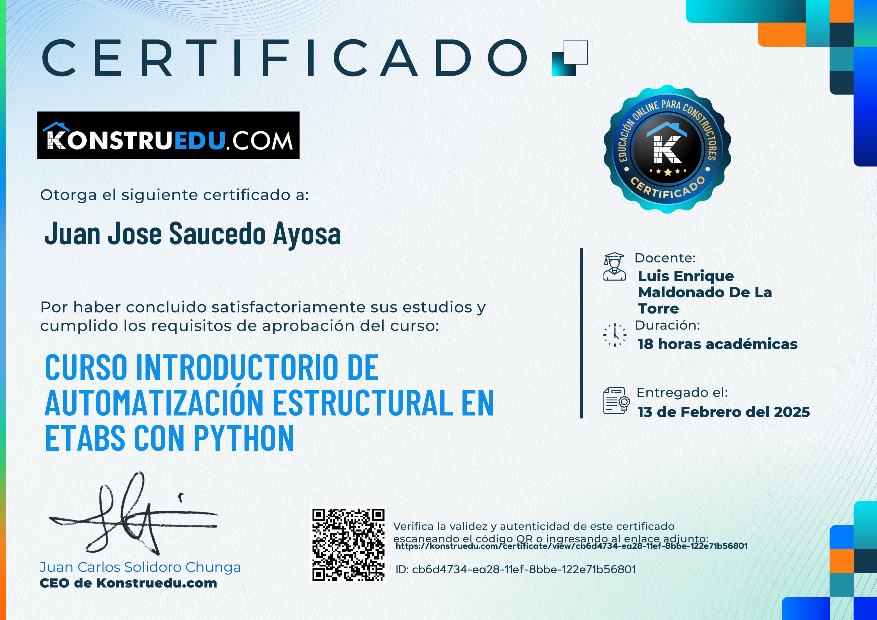 Credencial de Curso Introductorio de Automatización estructural en Etabs con Python