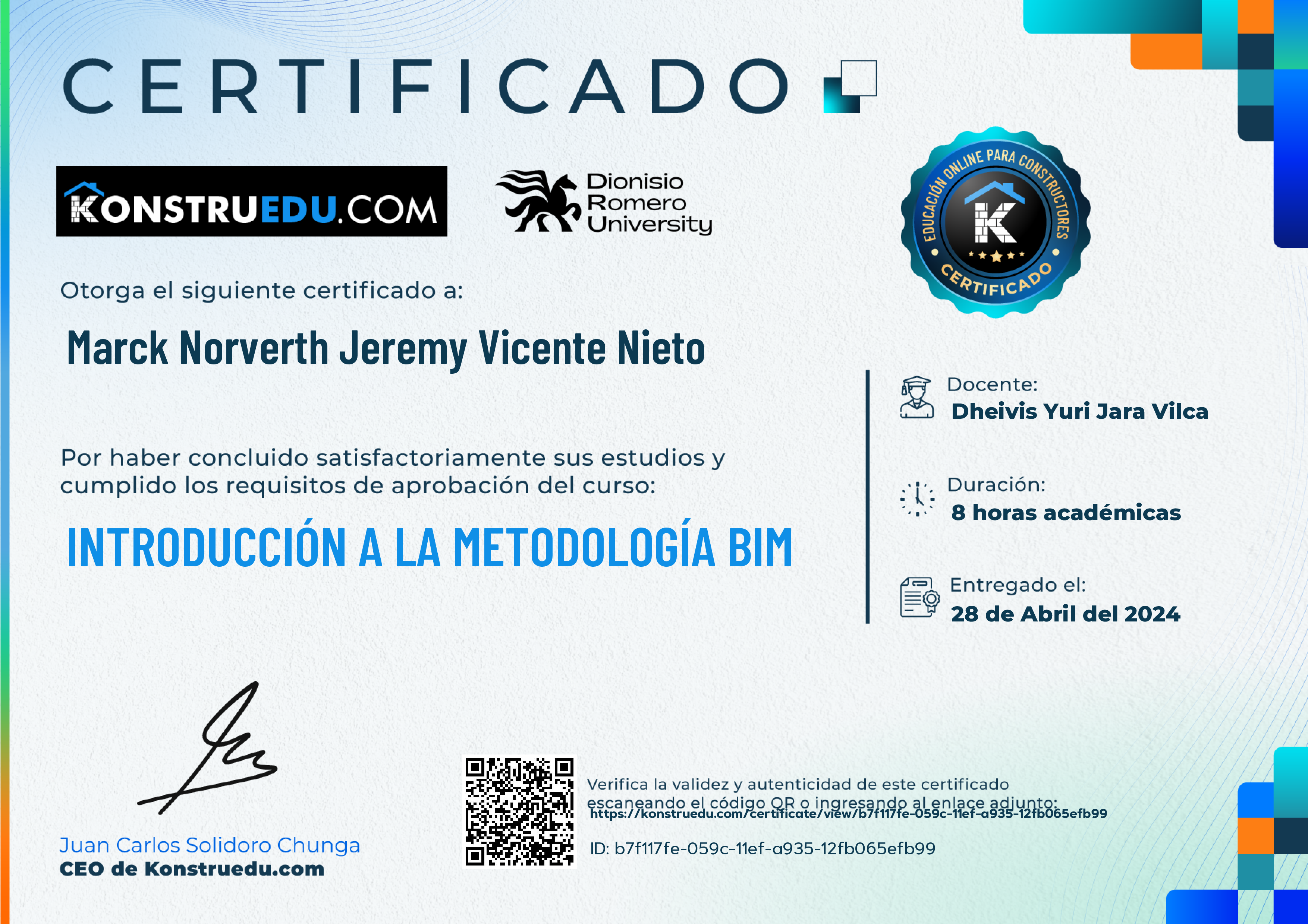 Credencial de Introducción a la metodología BIM
