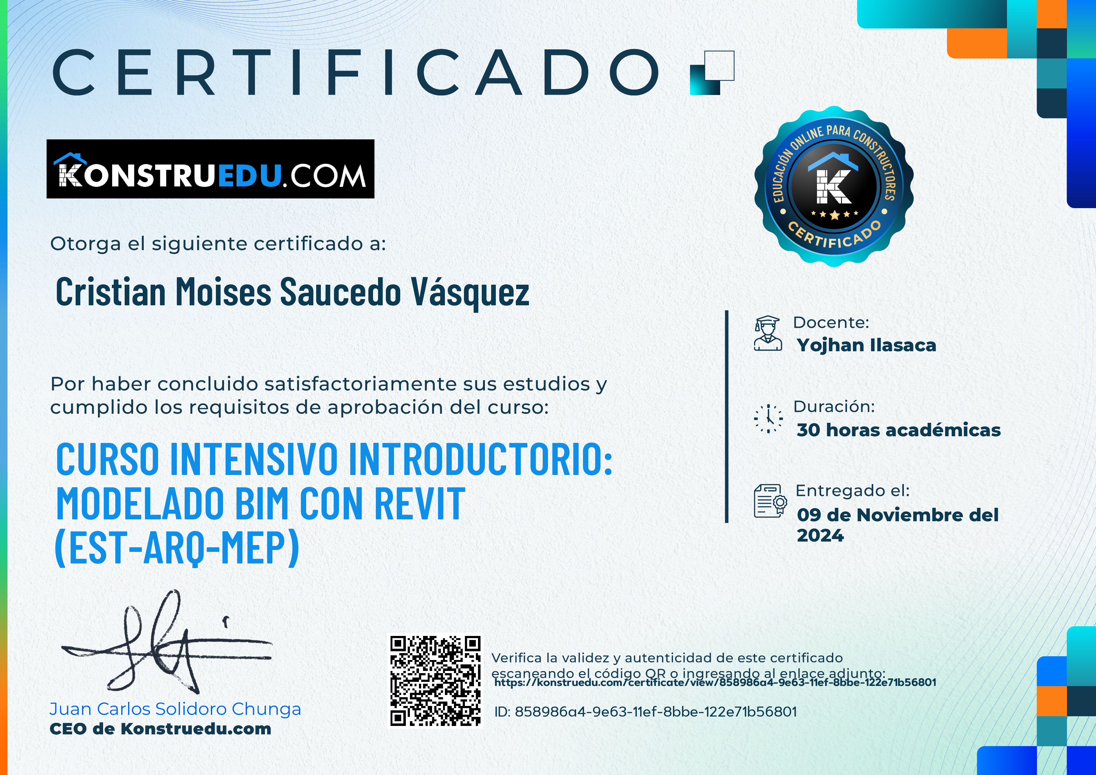 Credencial de Curso intensivo 6ta Edición: Modelado BIM con Revit Introductorio