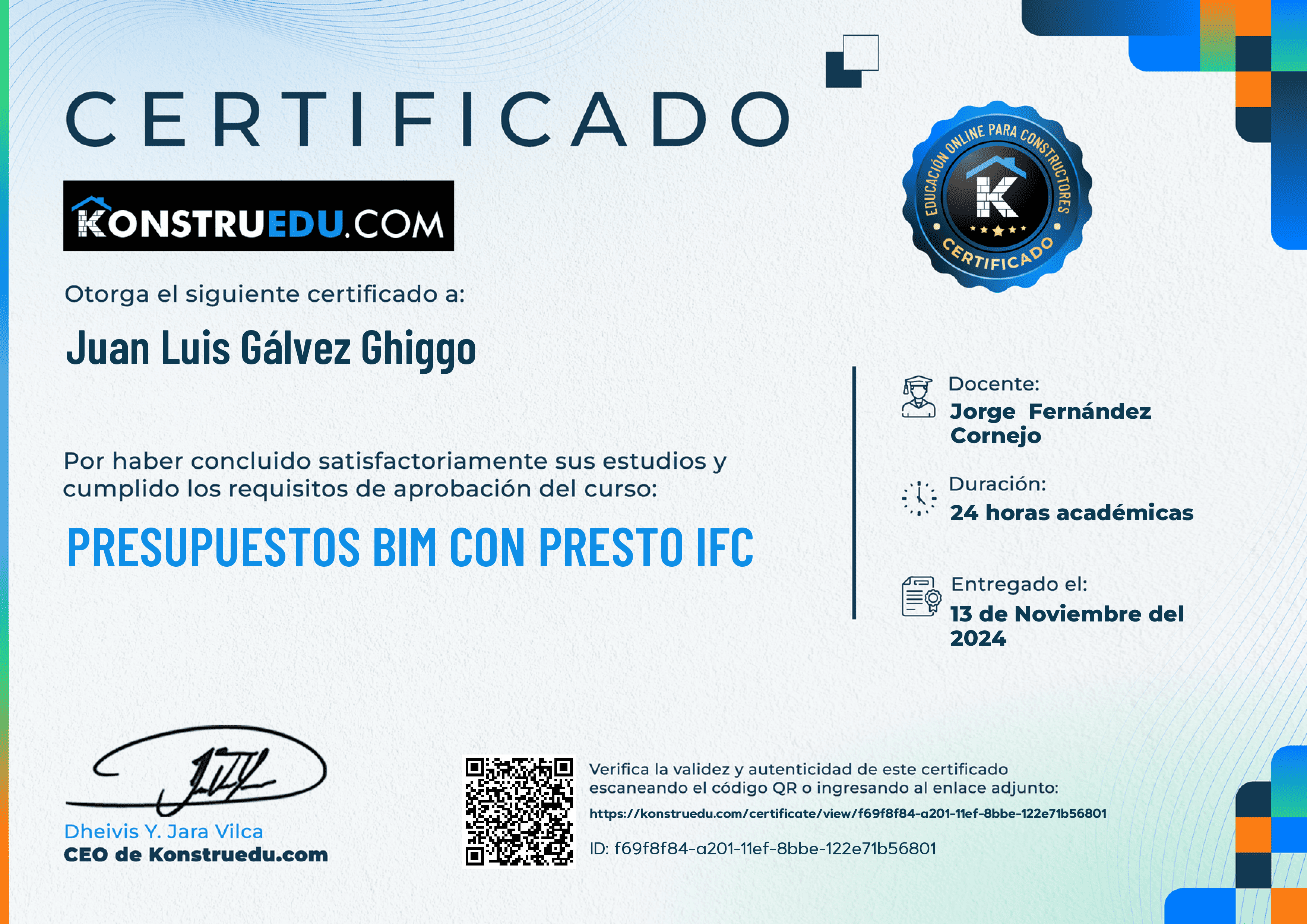 Credencial de Presupuestos BIM con Presto IFC