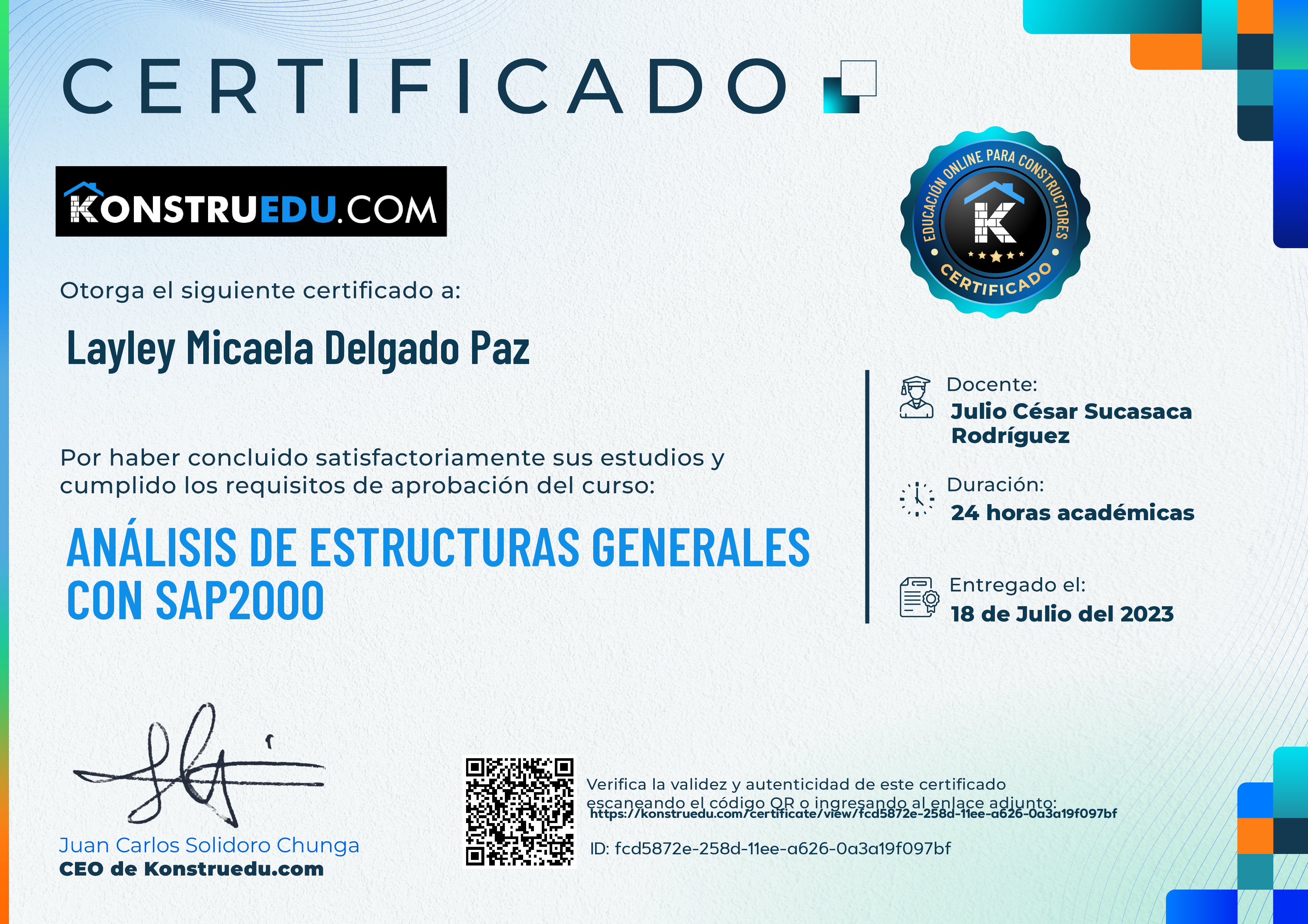 Credencial de Análisis de estructuras Generales con SAP2000
