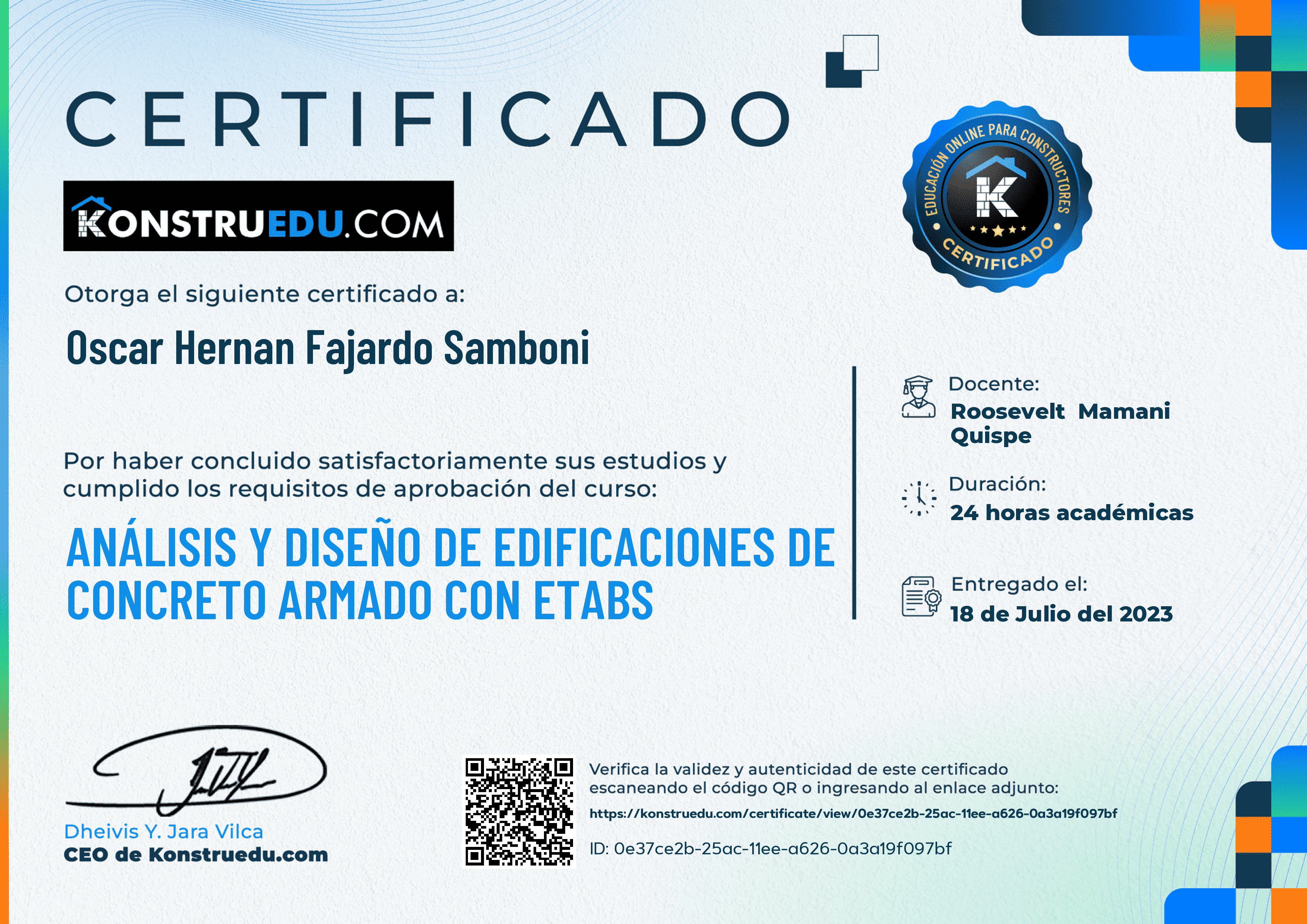 Credencial de Análisis y diseño de edificaciones de concreto armado con ETABS