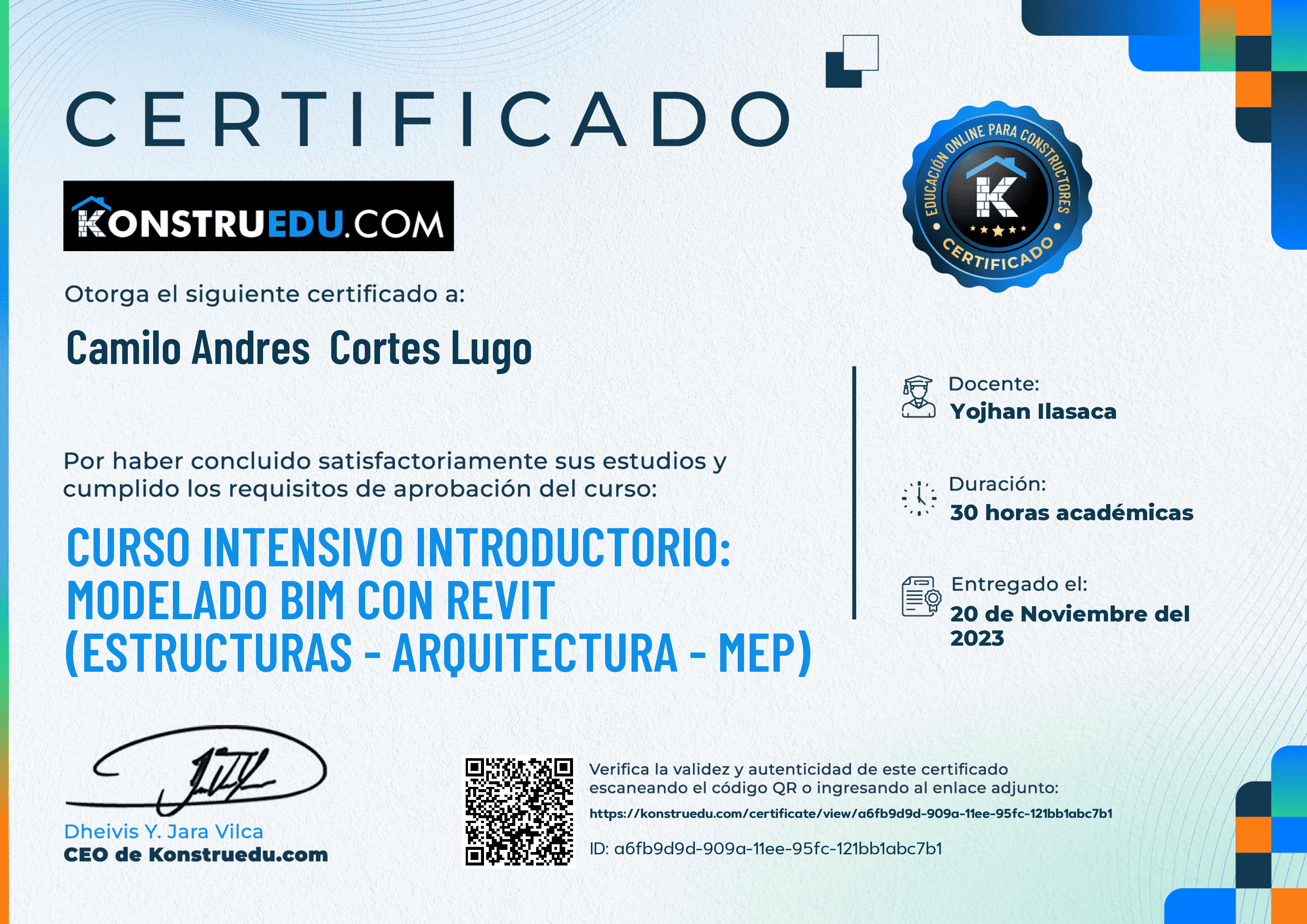 Credencial de Curso intensivo 2da Edición: Modelado BIM con Revit