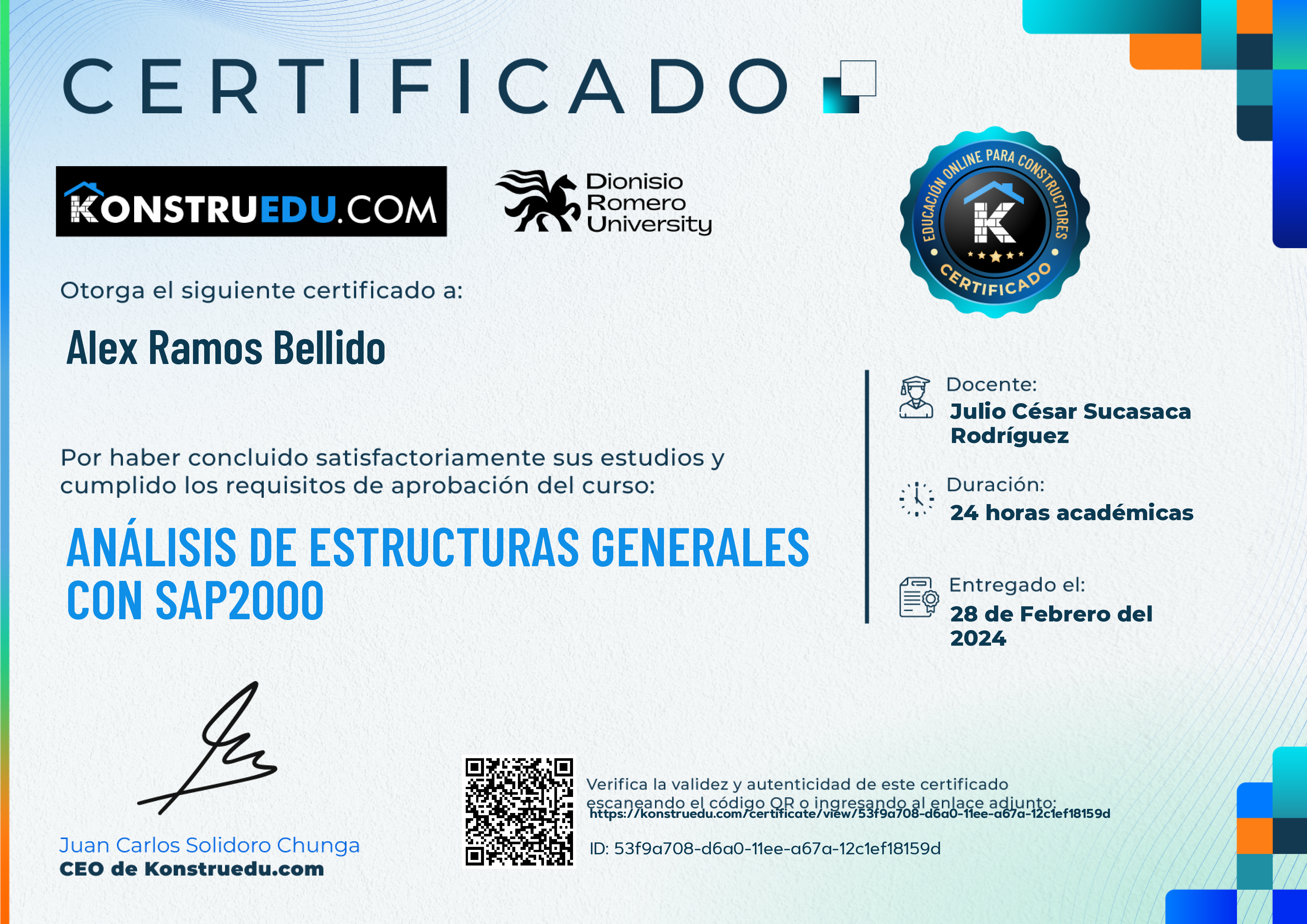 Credencial de Análisis de estructuras Generales con SAP2000