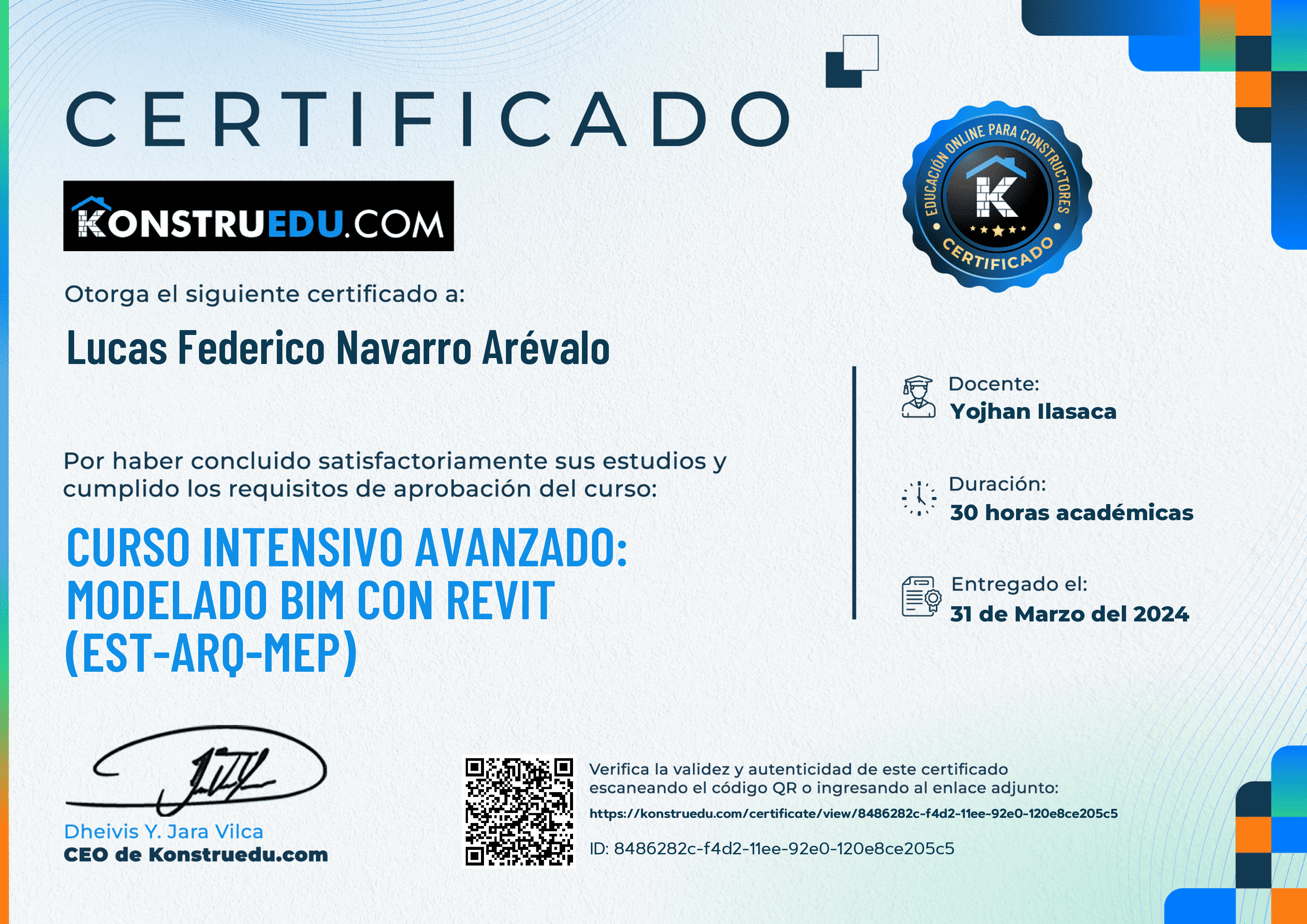 Credencial de Curso intensivo 4ra Edición: Modelado BIM con Revit Avanzado