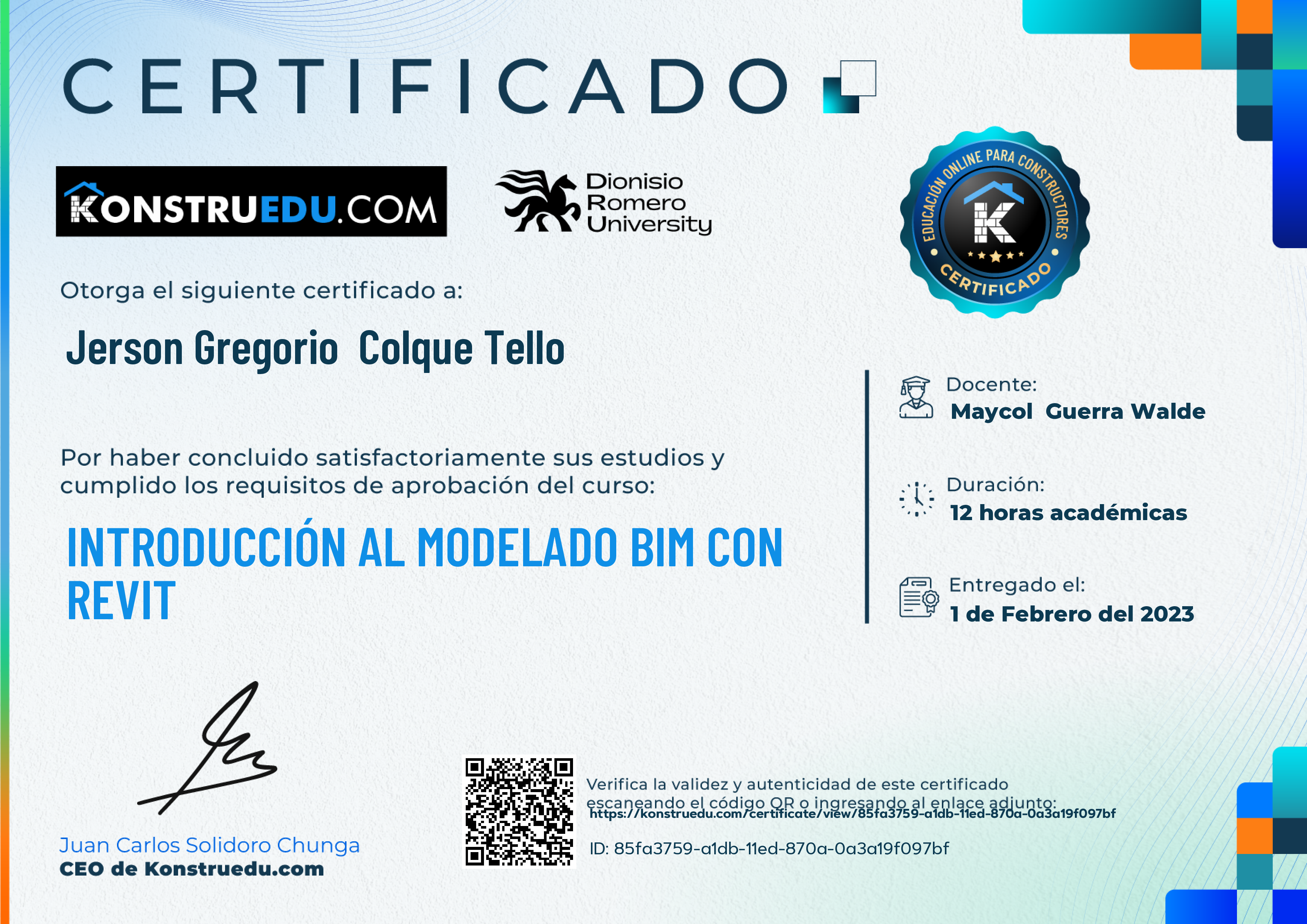 Credencial de Introducción al modelado BIM con Revit