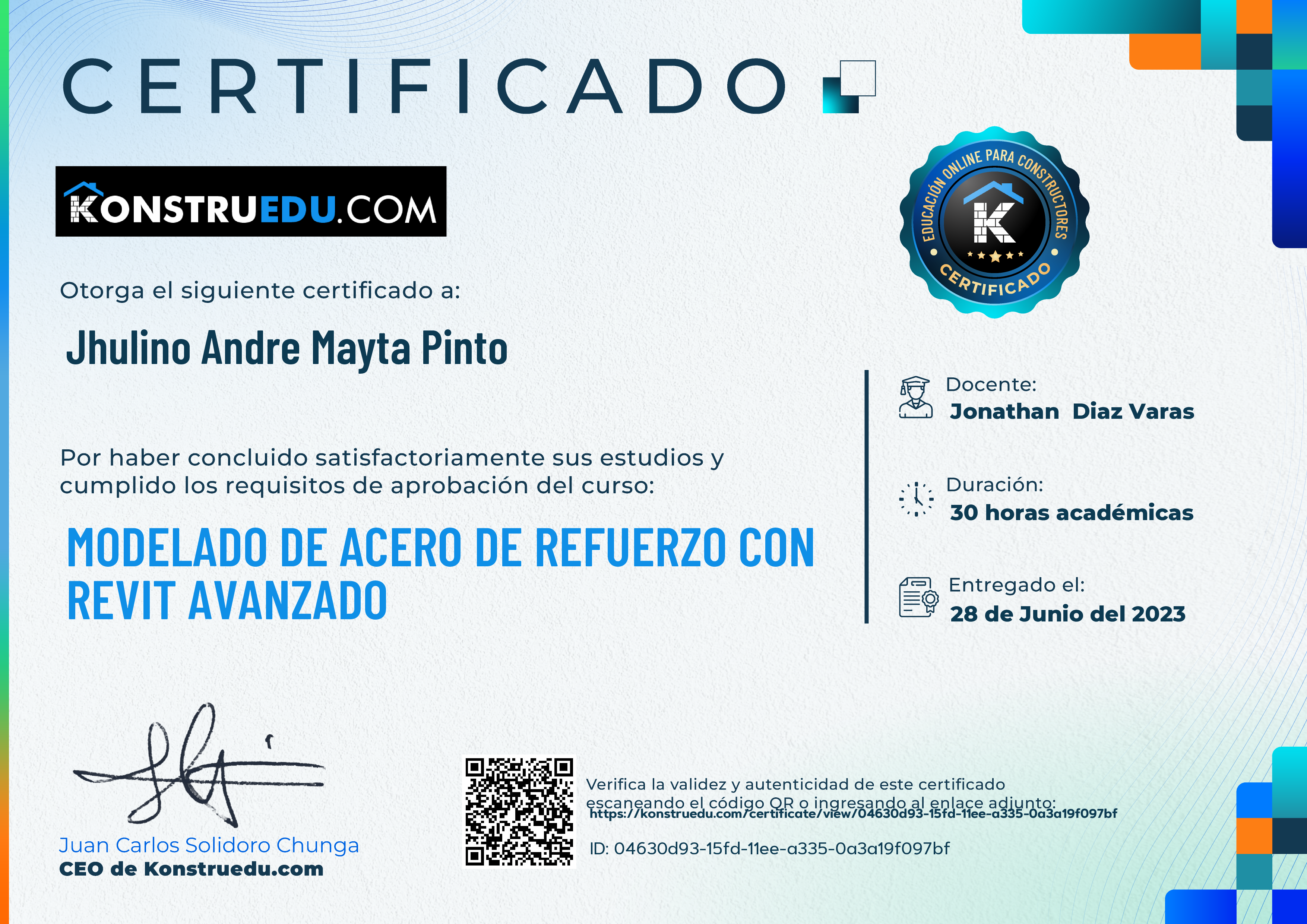 Credencial de Modelado de acero de refuerzo con REVIT avanzado