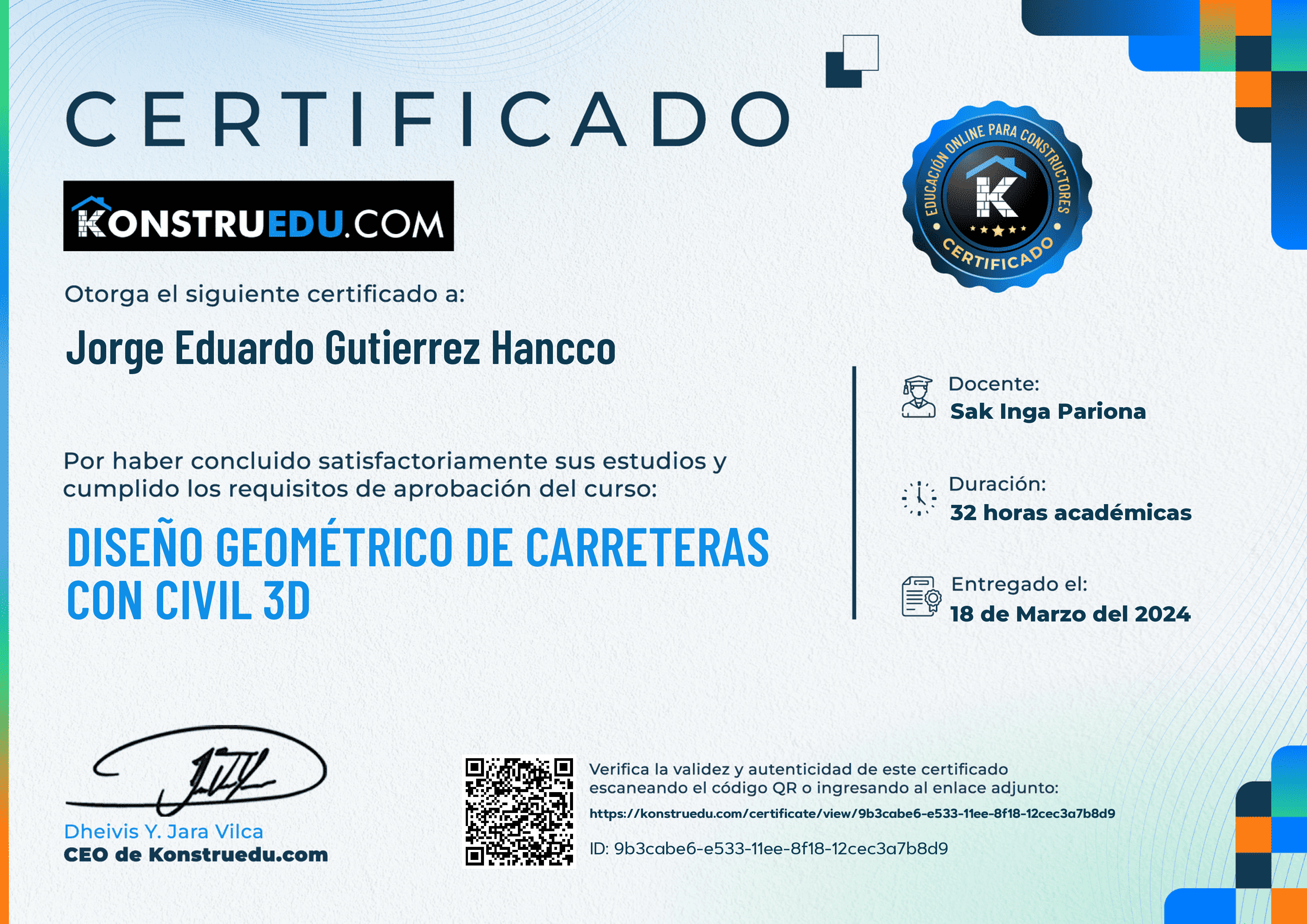 Credencial de Diseño geométrico de carreteras con Civil 3D