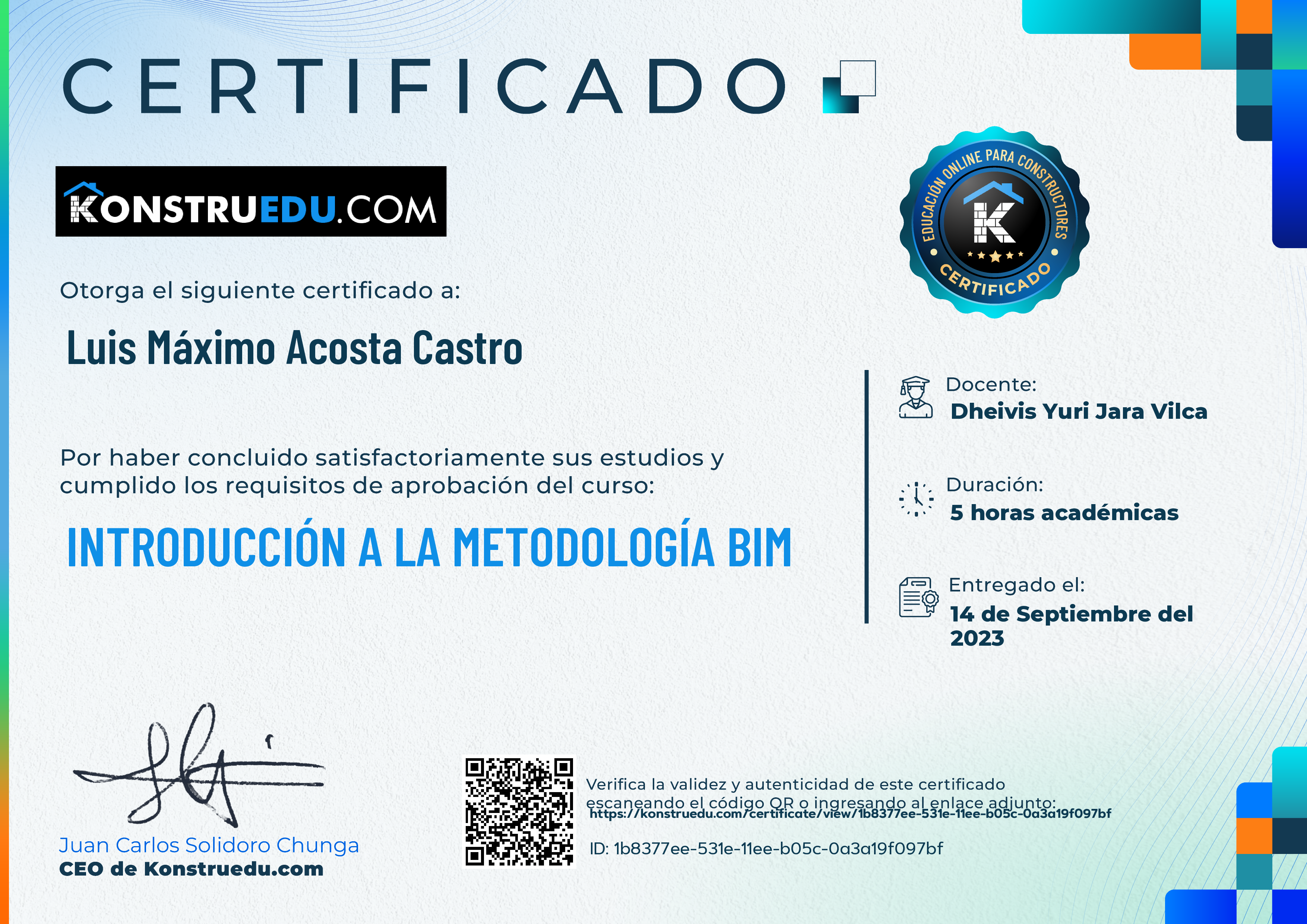 Credencial de Curso acelerado: Introducción a la metodología BIM