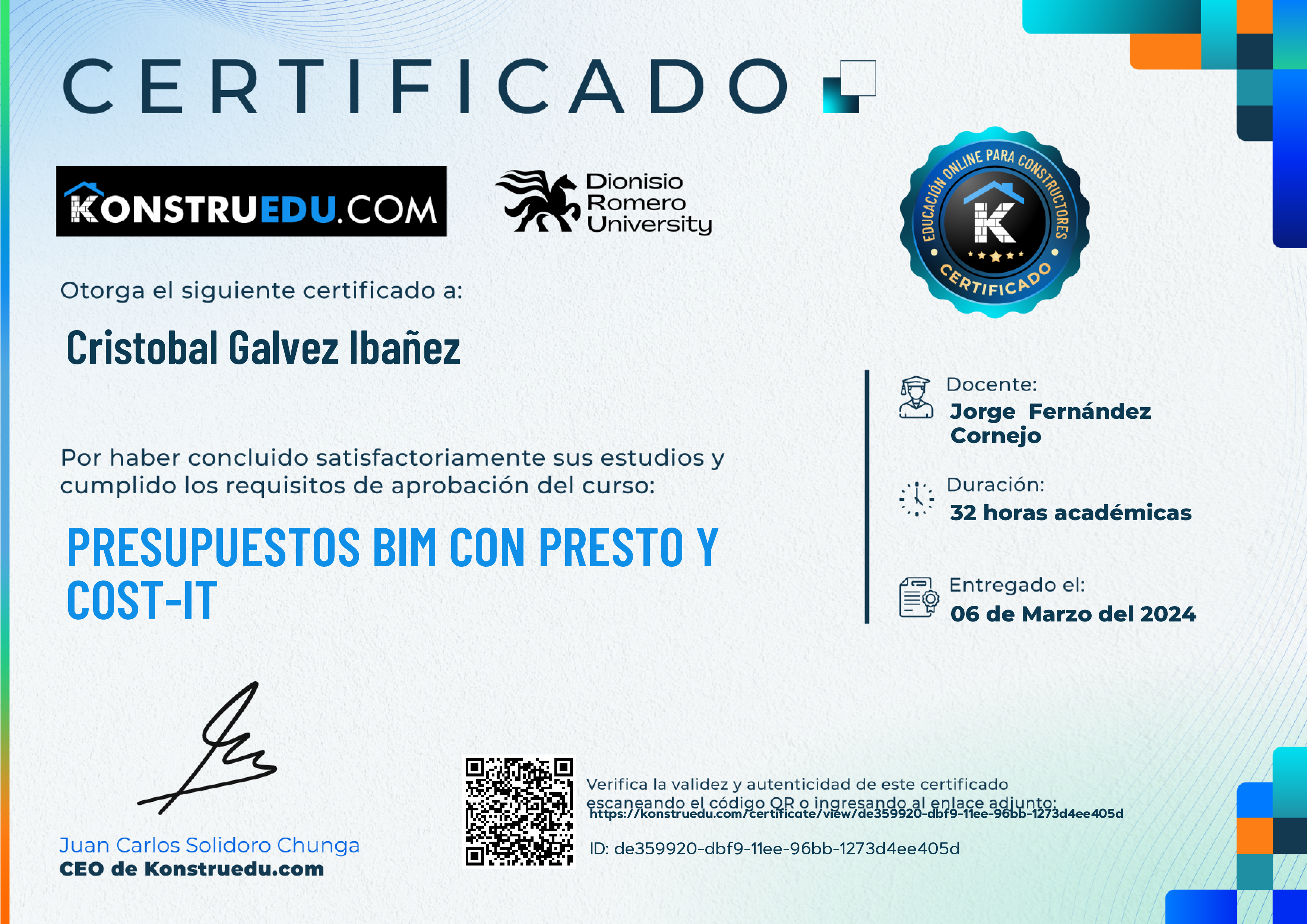 Credencial de Presupuestos BIM con Presto y Cost-It