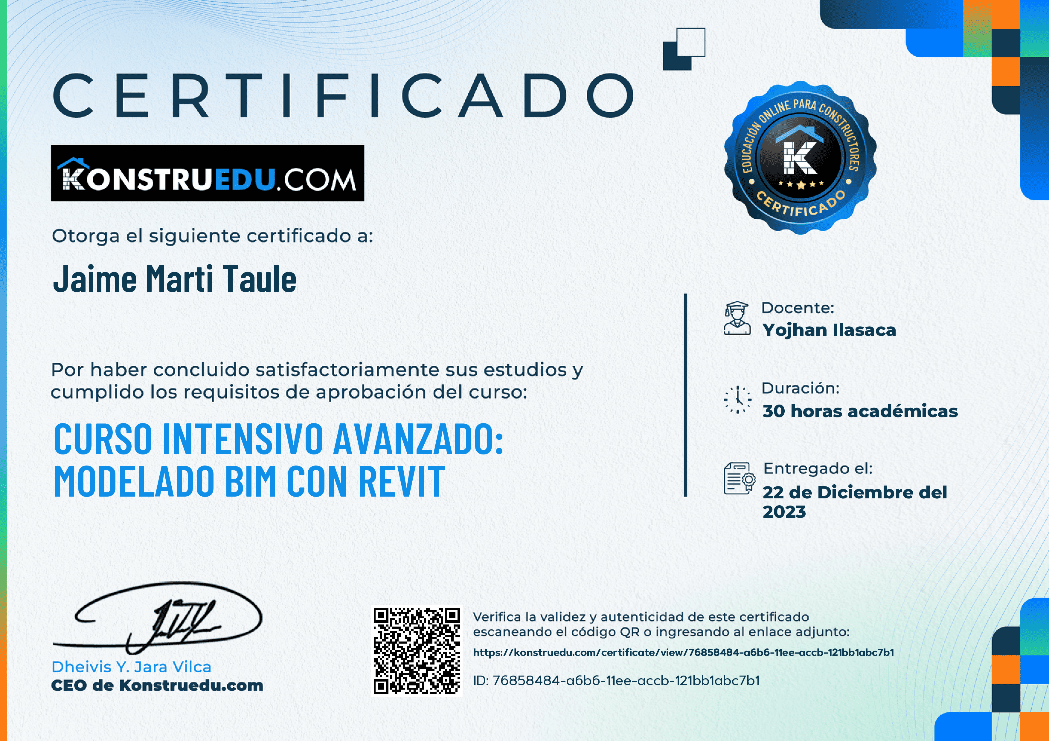 Credencial de Curso intensivo 3ra Edición: Modelado BIM con Revit Avanzado