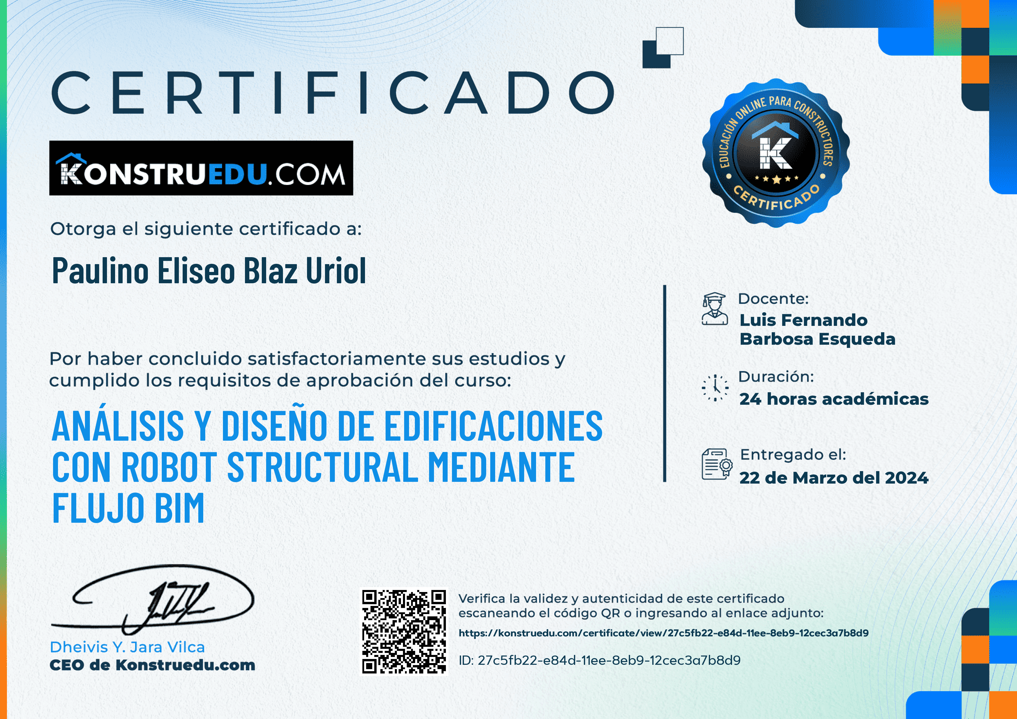 Credencial de Análisis y diseño de edificaciones con Robot Structural Mediante flujo BIM