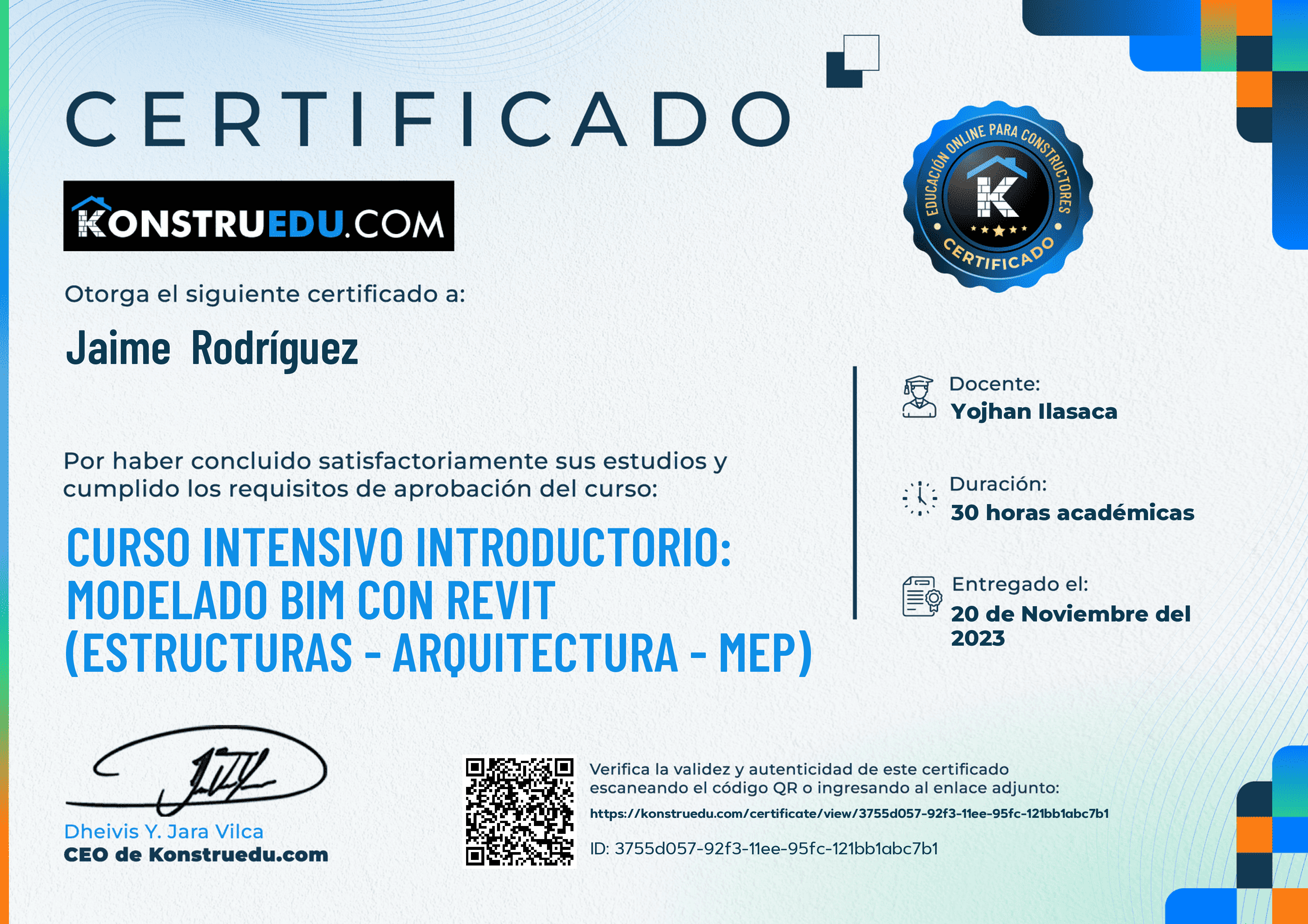 Credencial de Curso intensivo 2da Edición: Modelado BIM con Revit