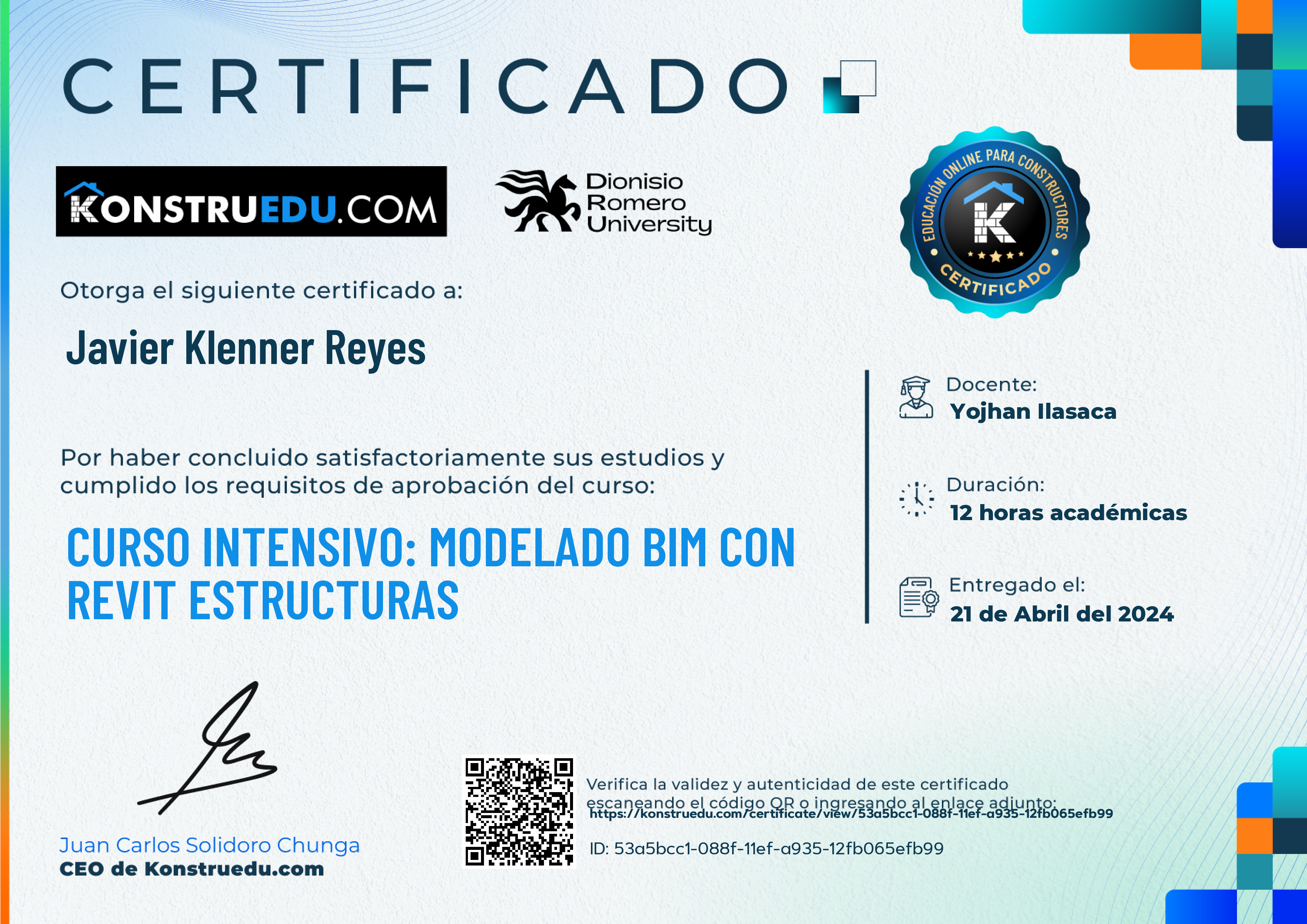 Credencial de Curso intensivo: Modelado BIM con Revit Estructuras
