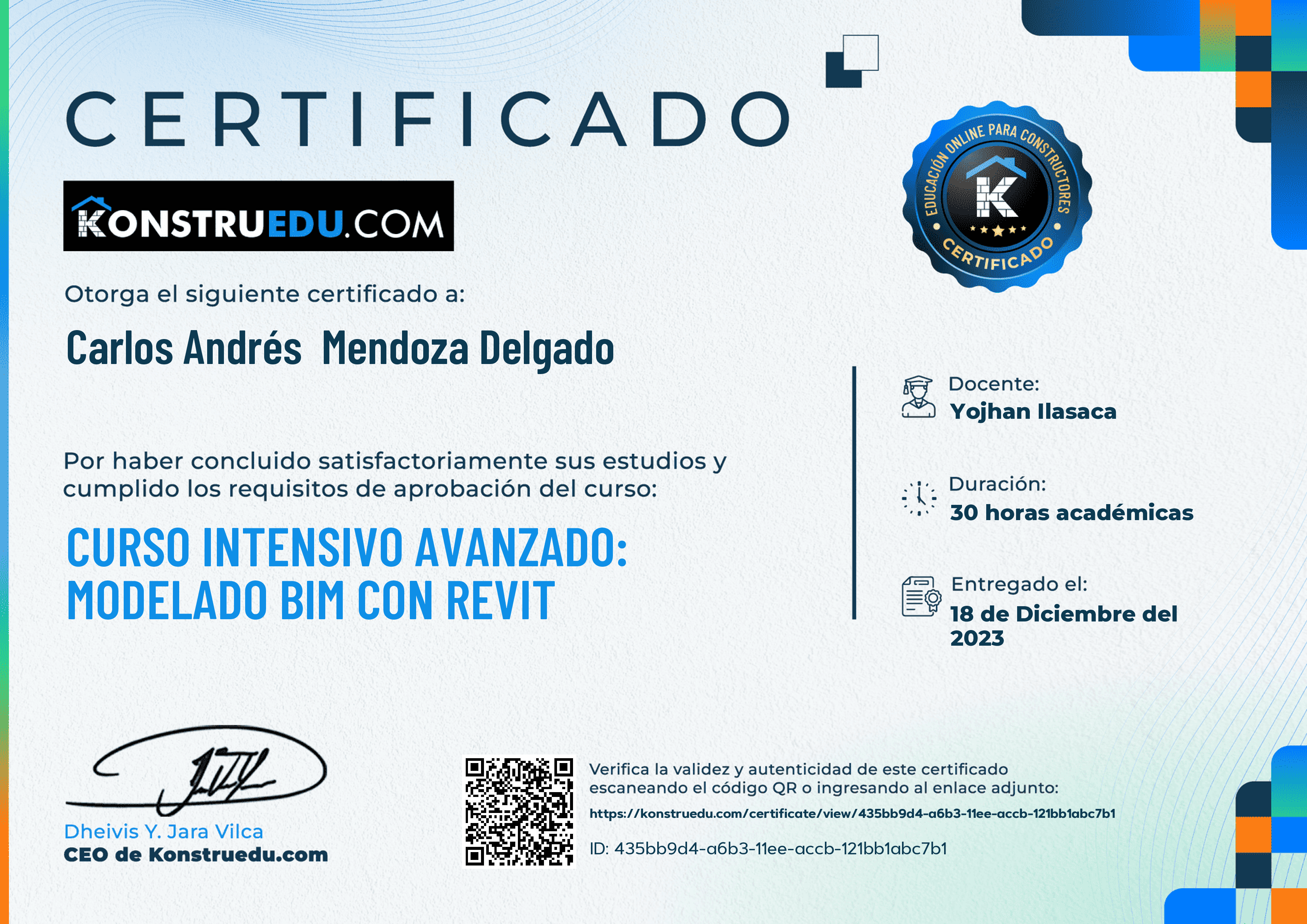 Credencial de Curso intensivo 3ra Edición: Modelado BIM con Revit Avanzado
