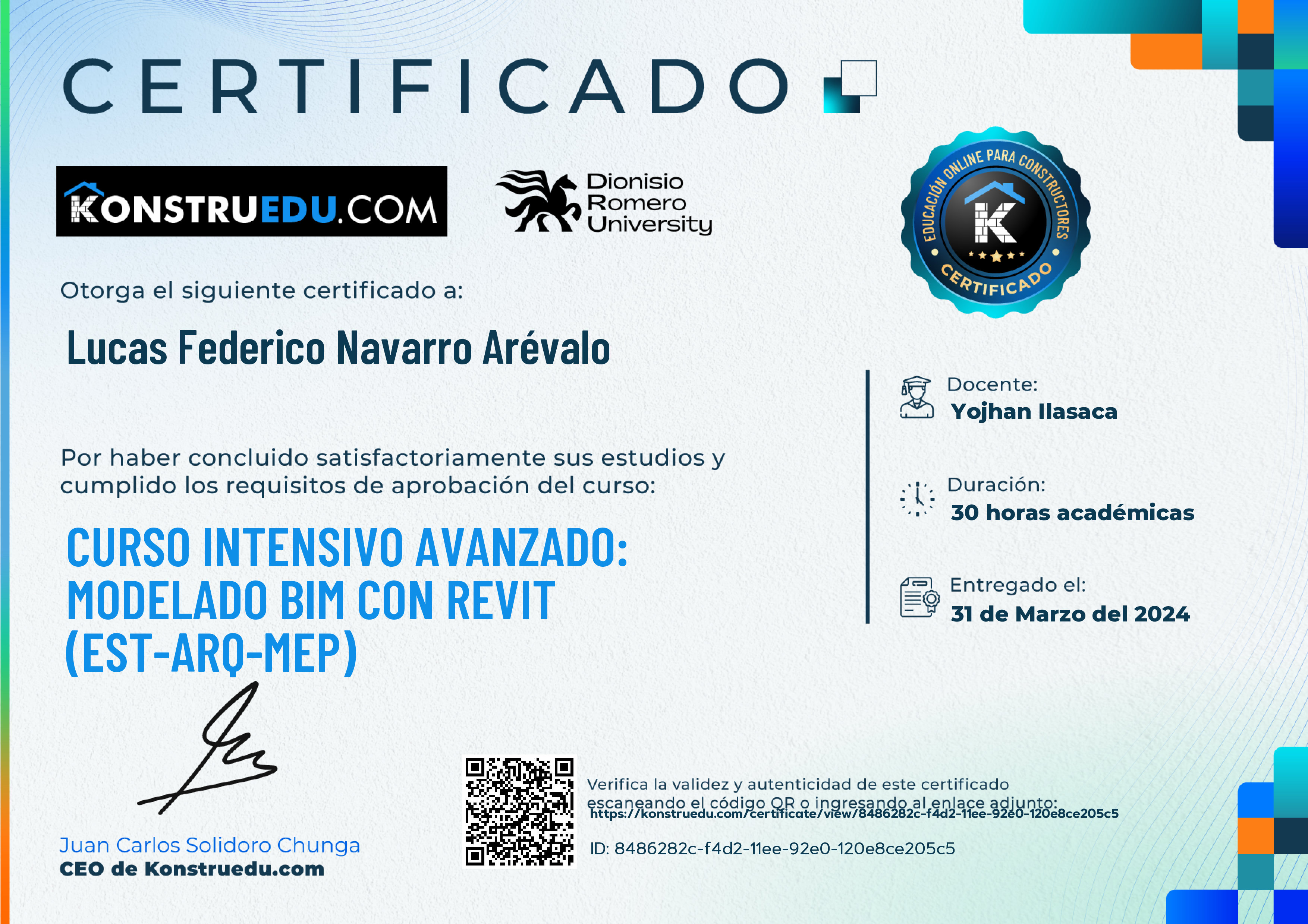 Credencial de Curso intensivo 4ra Edición: Modelado BIM con Revit Avanzado