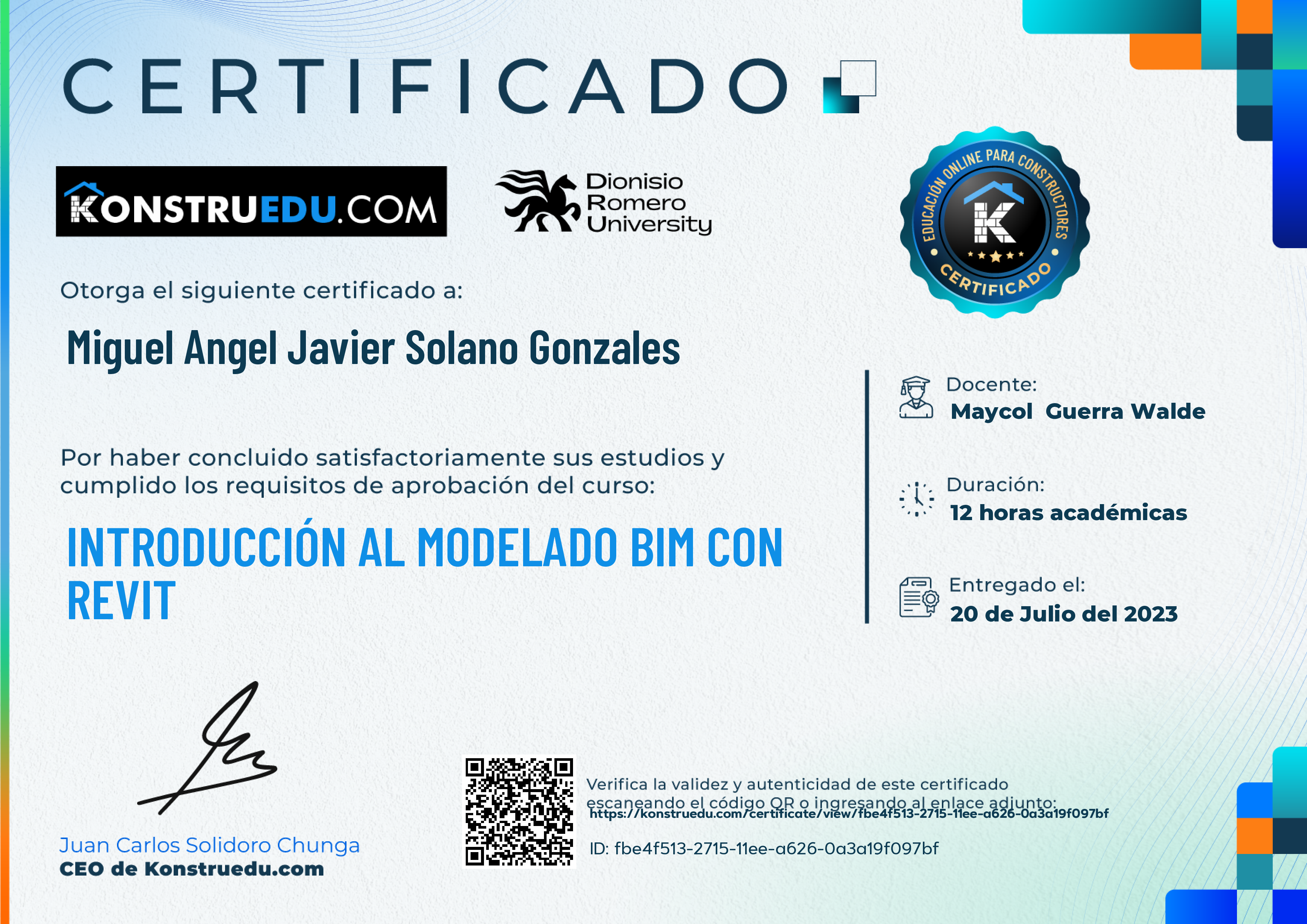 Credencial de Introducción al modelado BIM con Revit