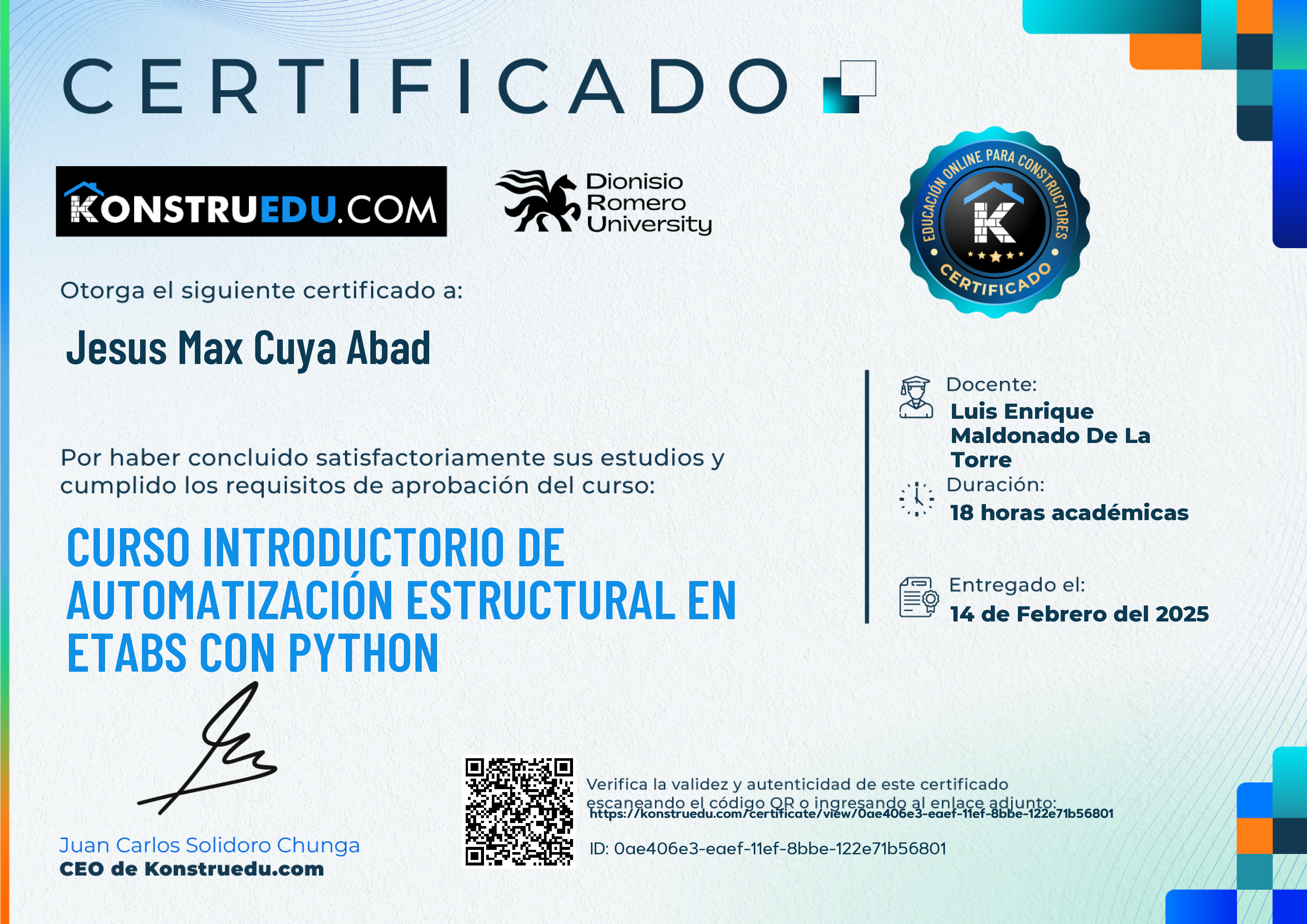 Credencial de Curso Introductorio de Automatización estructural en Etabs con Python